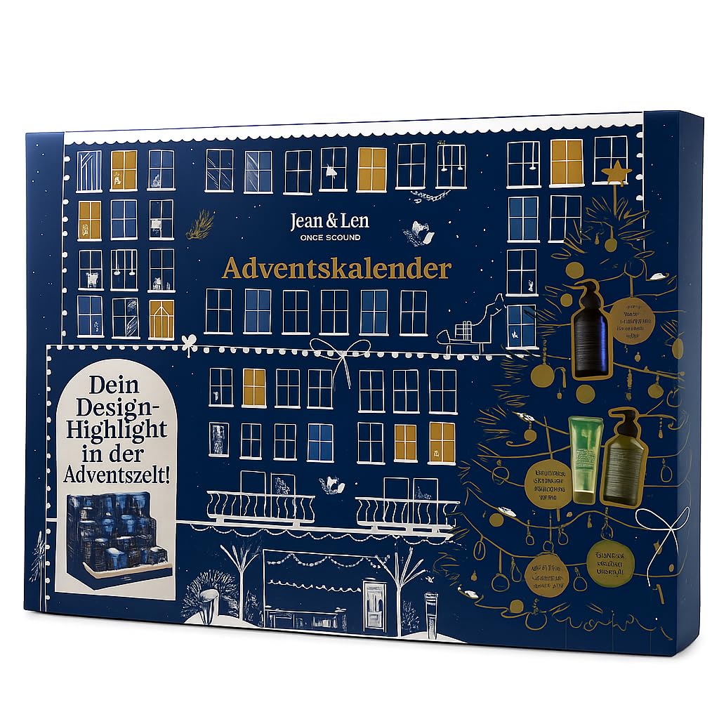 Jean & Len Adventskalender 2025 – 24 Produkte in Originalgröße, 3D-Aufstell-Szene, limitierte Rosemary/Ginger Designs & exklusive Duftneuheit – Mix aus Gesicht, Haar, Körper & Home - Malui