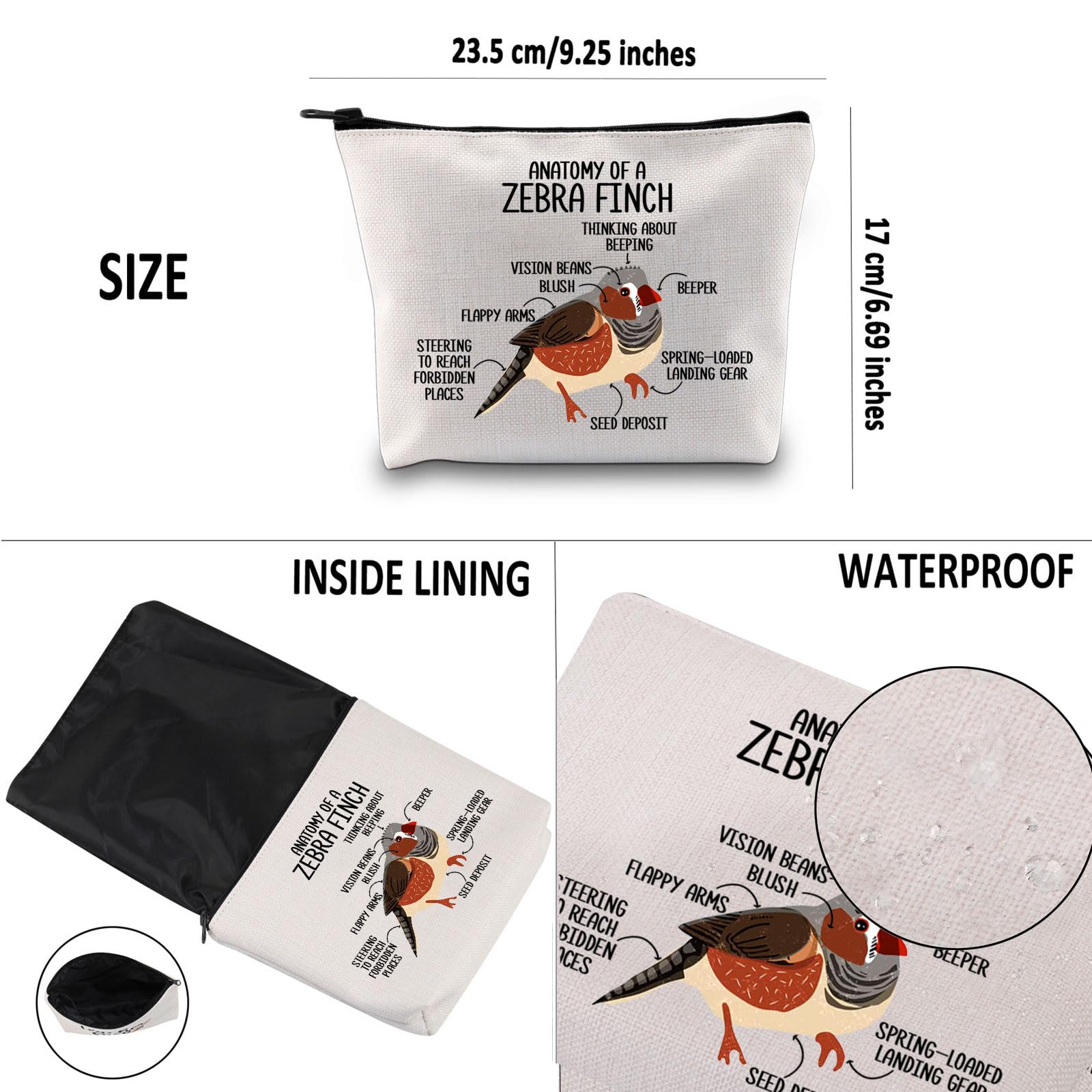 PYOUL Zebra Finch Lover Gift Anatomy of A Zebra Finch Makeup Bag Zebra Finch Mom Cosmetic Bag Zebra Finch Bird Owner Merch (A Zebra Finch Bag) - Image 3