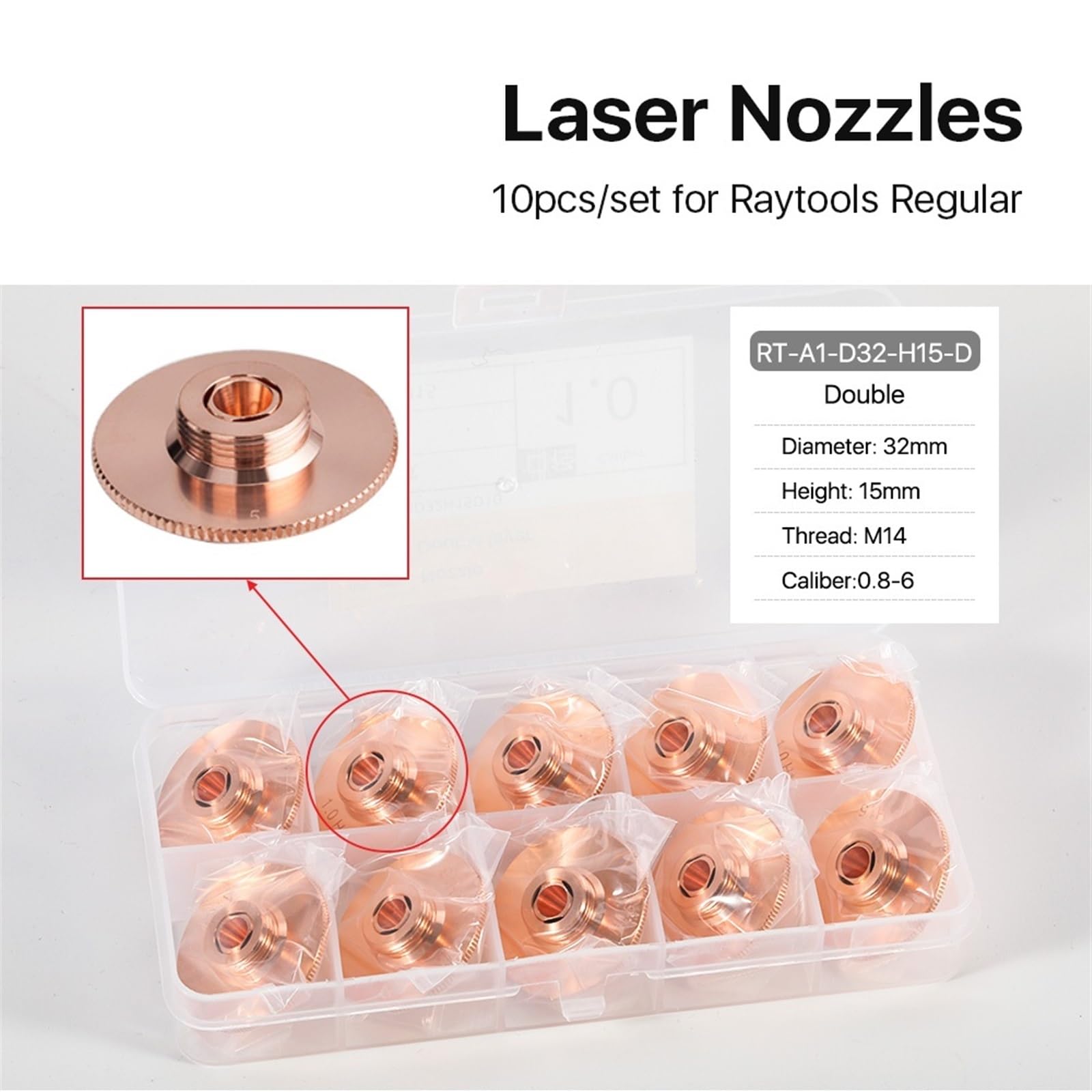 10pcs/Set Cutting Head Laser Nozzle Single Double Chrome-Plated Layers D32 Caliber 0.8-6.0mm for Laser Head(2.0mm,Double Layer)