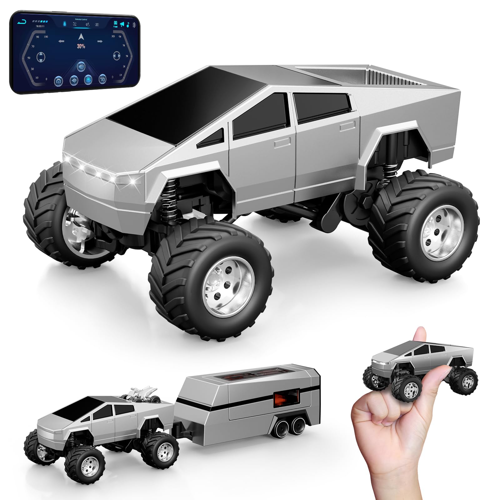 OSIMILY MINI RC Car,APP Controlled 1:64 Scale Alloy Off Road MINI RC Truck | Remote Control Car Speed/Steering Adjustable | 2.4Ghz Monster Truck Toys | Birthdays Gift for Boys Girls & Adults