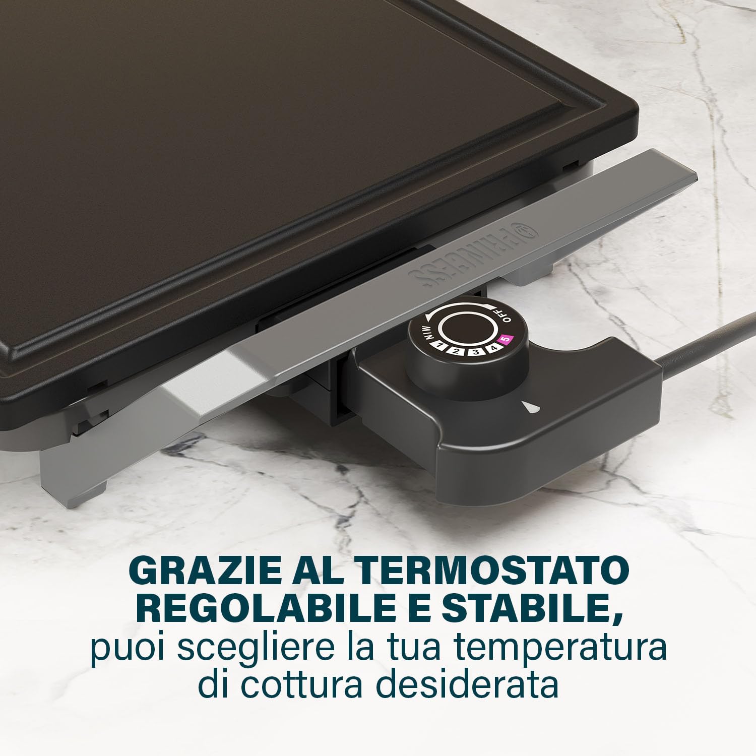 Princess Table Chef Premium Griglia di pietra – Superficie di cottura extra grande 46 x 26 cm – Piastra grill in ceramica – Senza PFAS – Termostato regolabile – Incl. 4 spatole in legno – 103150