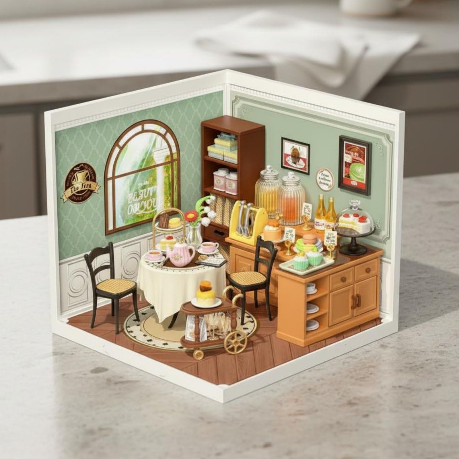 kowaku Block Coffee Miniatura Negozio Diorama Modellino Negozio Casa Delle Bambole Accessori Realistici Libri Macchina Del Caffè Insegne Adatto per Scrivania, Tè Del Pomeriggio