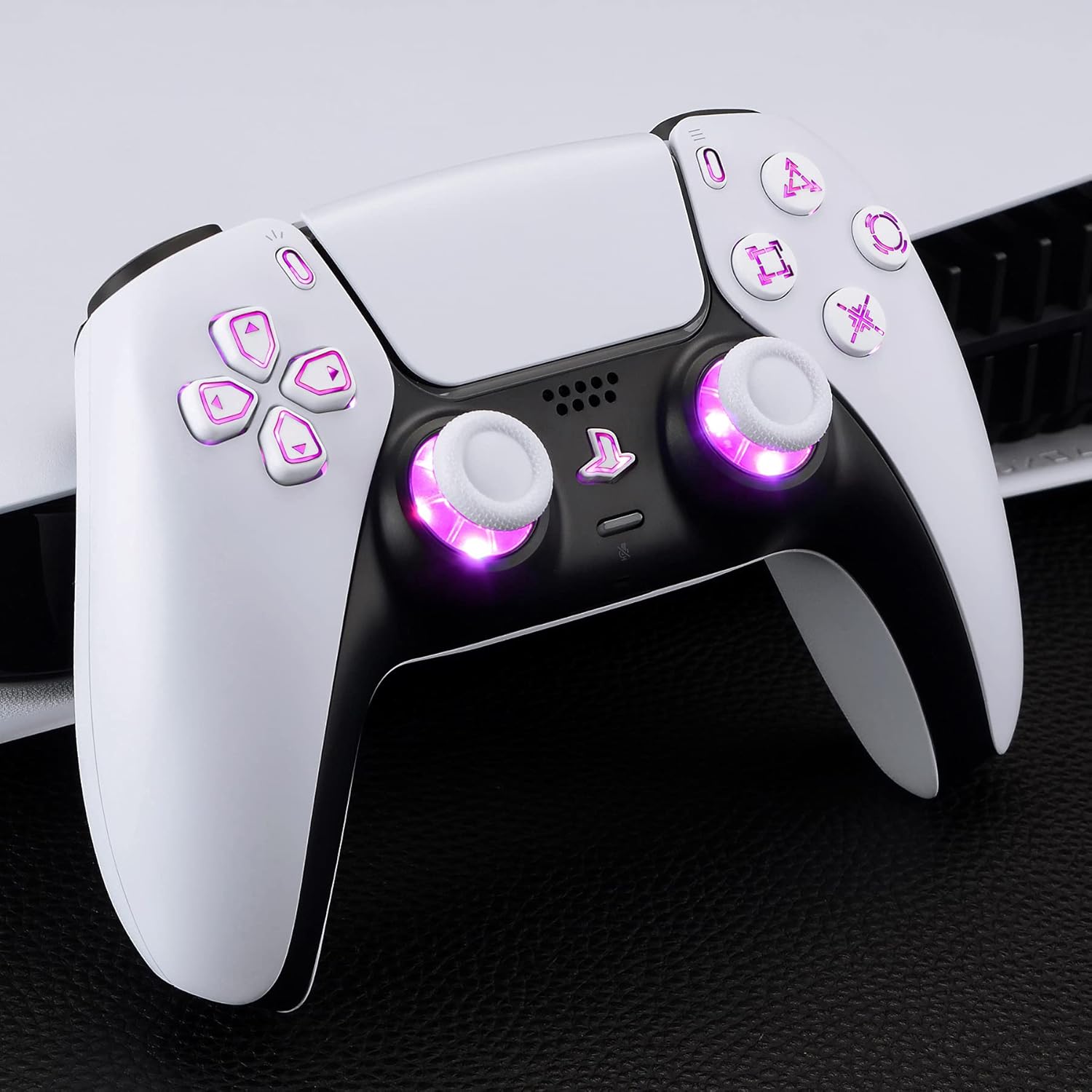 eXtremeRate 7 Colors 9 Modes Luminated Dpad Thumbsticks Share Home Face Buttons for PS5 Controller BDM-030 040 050, White Classical Symbols Buttons DTF LED Kit for PS5 Controller - NO Controller - Image 7