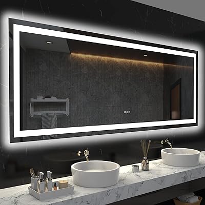 LOAAO 72X36 LED Bathroom Mirror with Lights, Anti-Fog, Dimmable, Backlit + Front Lit, Lighted Bathroom Vanity Mirror for Wall, Memory Function, Tempered Glass, ETL Listed