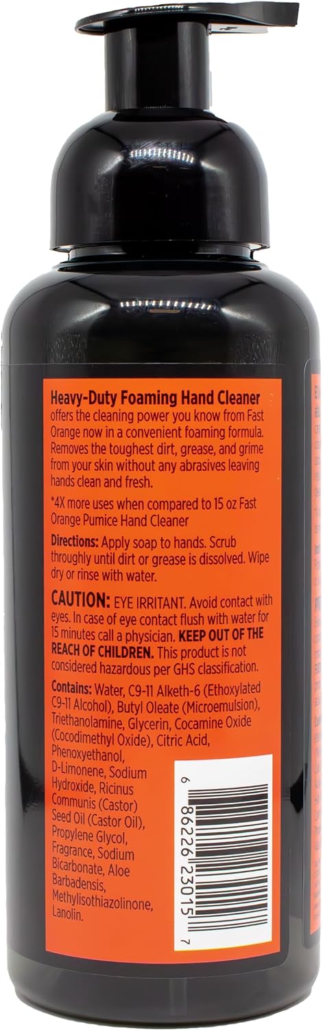 Fast Orange Heavy-Duty Foaming Hand Cleaner 23015, Cleans Grease, Grime & Oil for Garage & Home Use, New and Improved Skin-Conditioning Formula 10 Times More Uses/Bottle, 15 Fl Oz. image 2