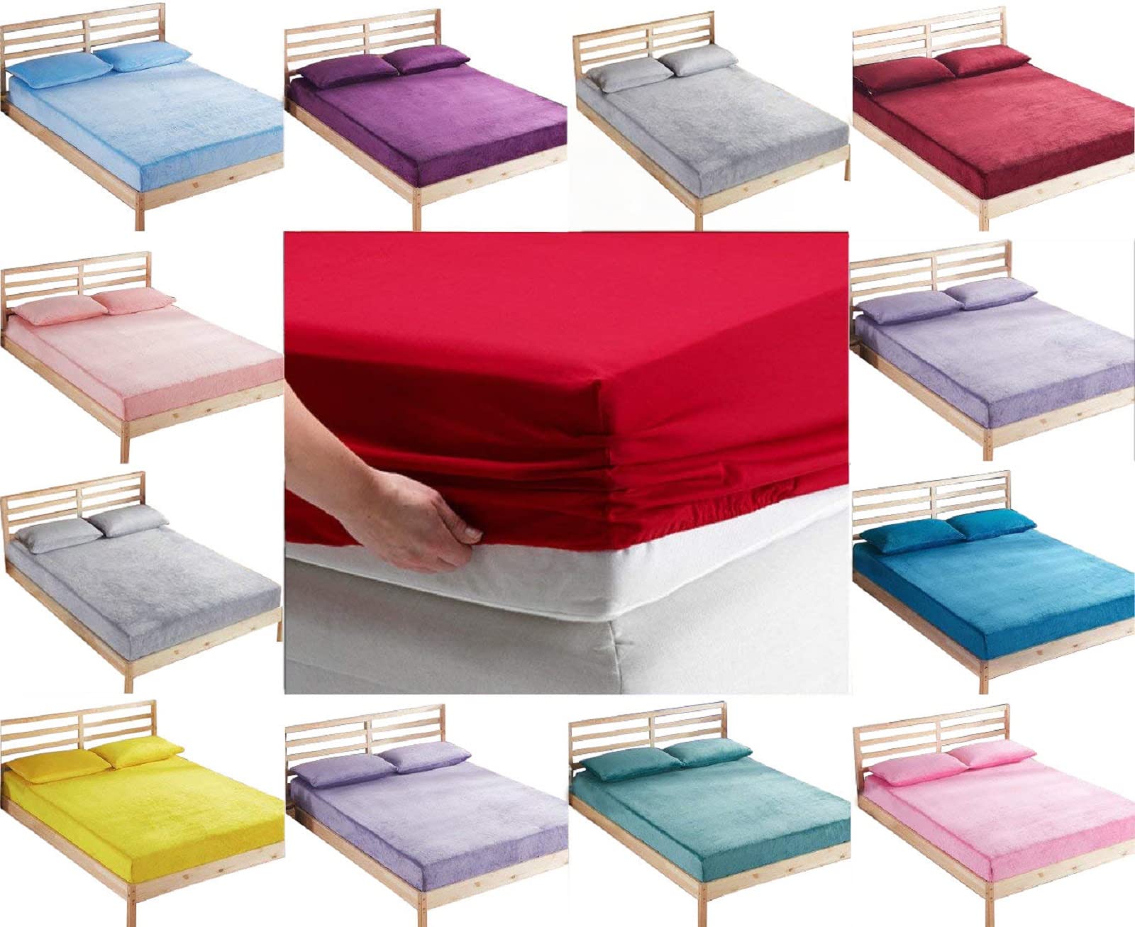 Voice7 4FT Brushed Cotton Fitted Sheet 40 cm [10 Colors] Soft Flannel Extra Deep Fitted Bed Sheets Depth 16 inches UK Size (Pink, 4FT Small Double)