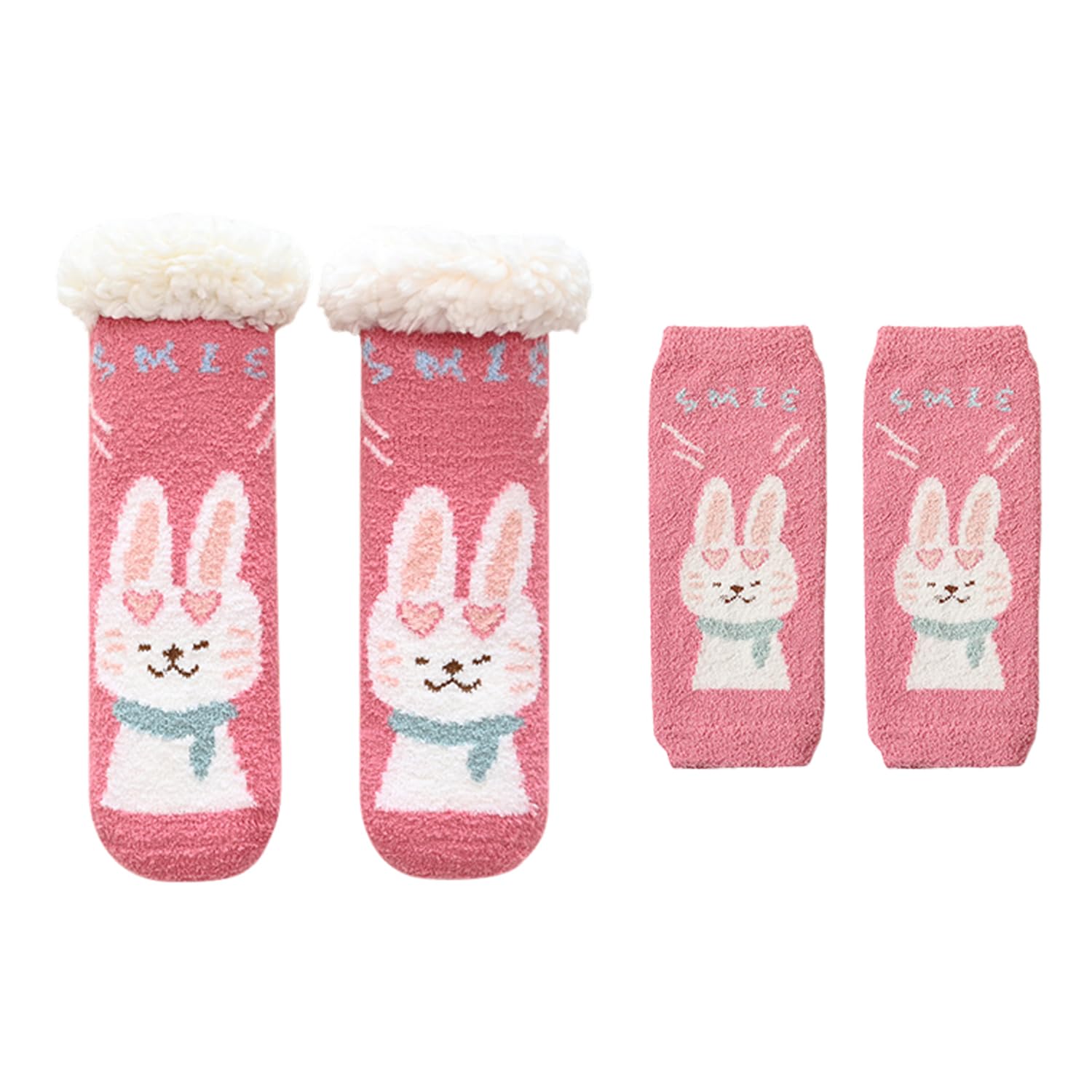 Wufgwbd Unisex Kids Pink 1 Pair Of Children's Slipper Socks, 1 Pair Of Red Knee Pads, Children's Plush Socks, Winter Children's Thermal Socks, Toddler Plush Socks
