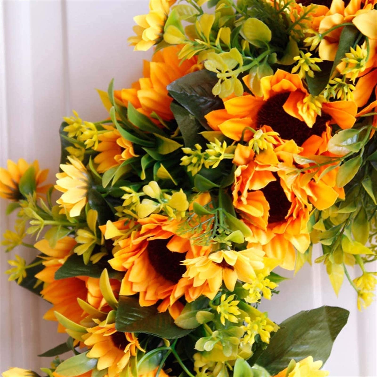 Corona Di Girasoli Artificiali Da 45 Cm – Ghirlanda Floreale Per Porta, Finestra O Parete – Finta Gialla Primavera/Estate