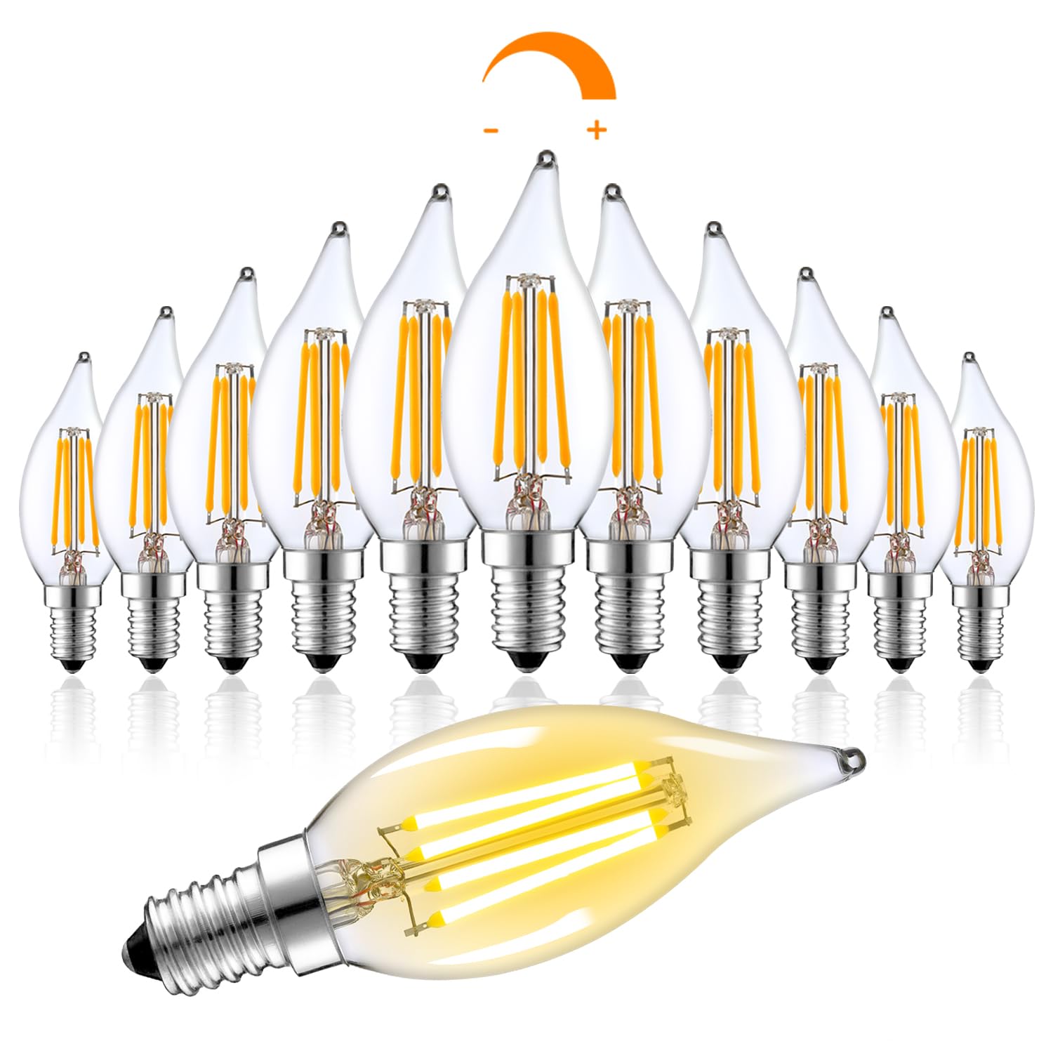 LONIUTO LED Light Bulbs 60 Watt Equivalent, 12 Pack Vintage LED Flame Tip Candelabra Bulb, E12 LED Bulb Dimmable 2700K Soft Warm White, E12 LED Bulb