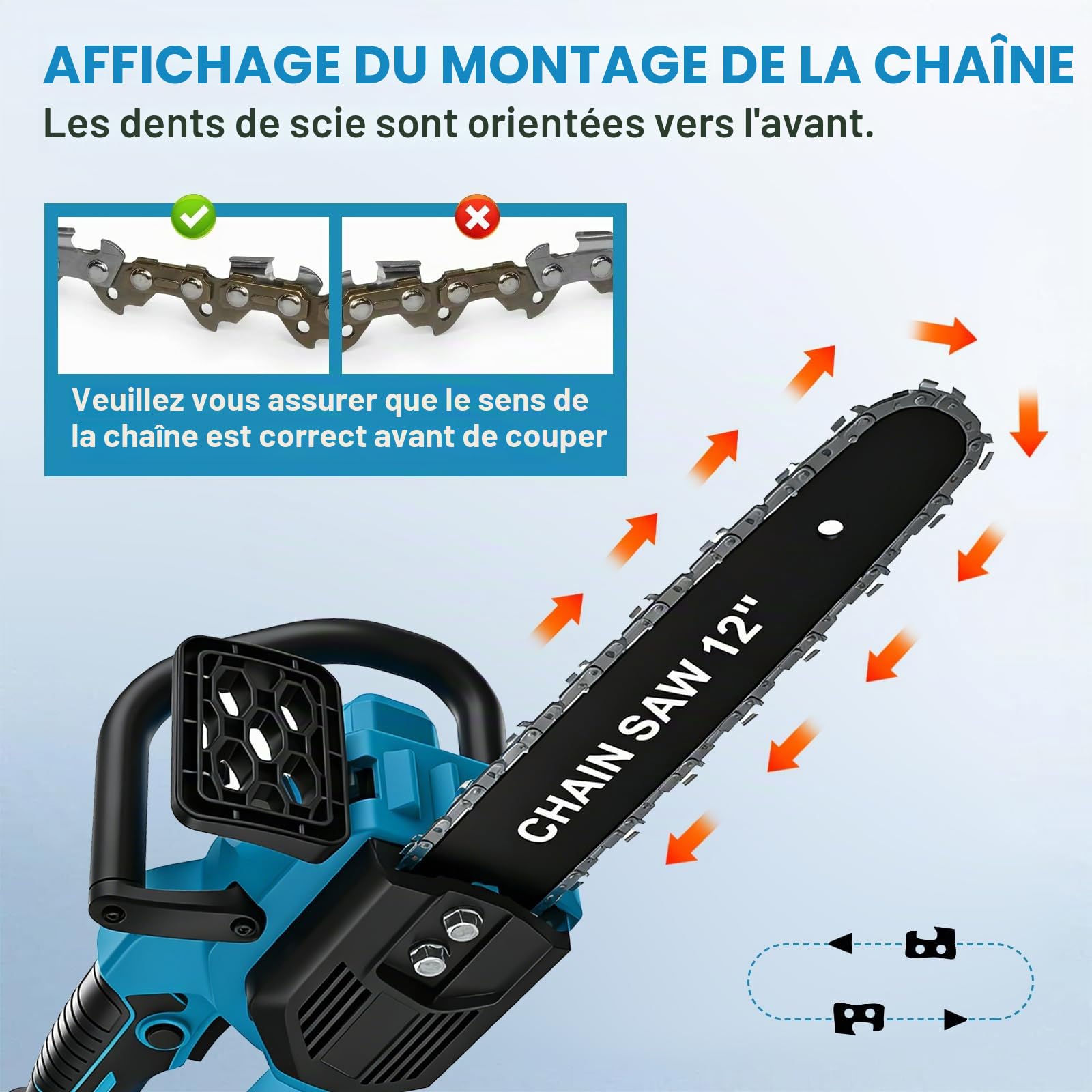 Tronçonneuse électrique sans fil de 30 cm compatible avec Makita 18 V