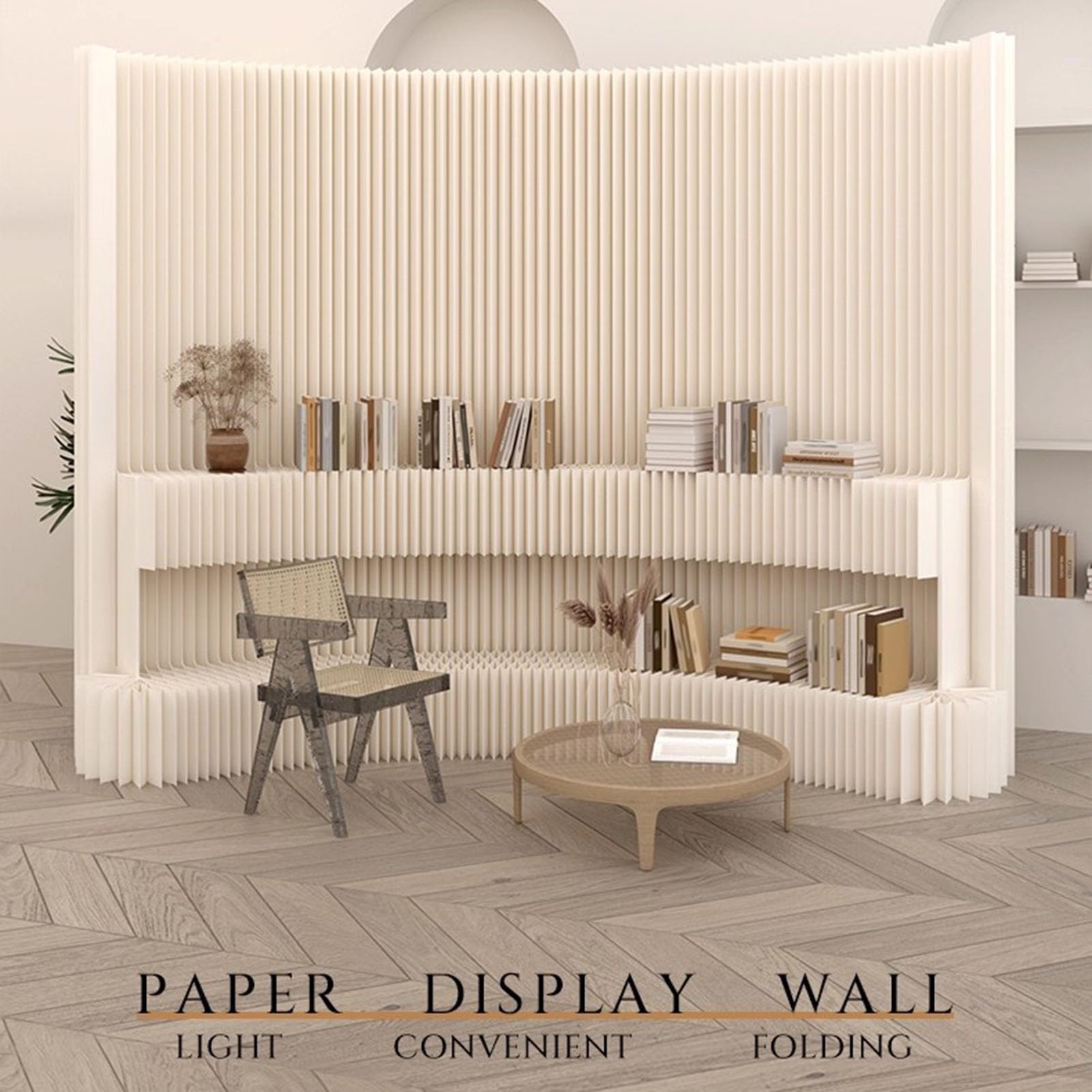 Rideaux de séparation de pièce, cloisons murales en Papier, Style Moderne et créatif avec étagères, Pliables, pour préserver l'intimité au Bureau et Lors d'événements (500 x 180 cm