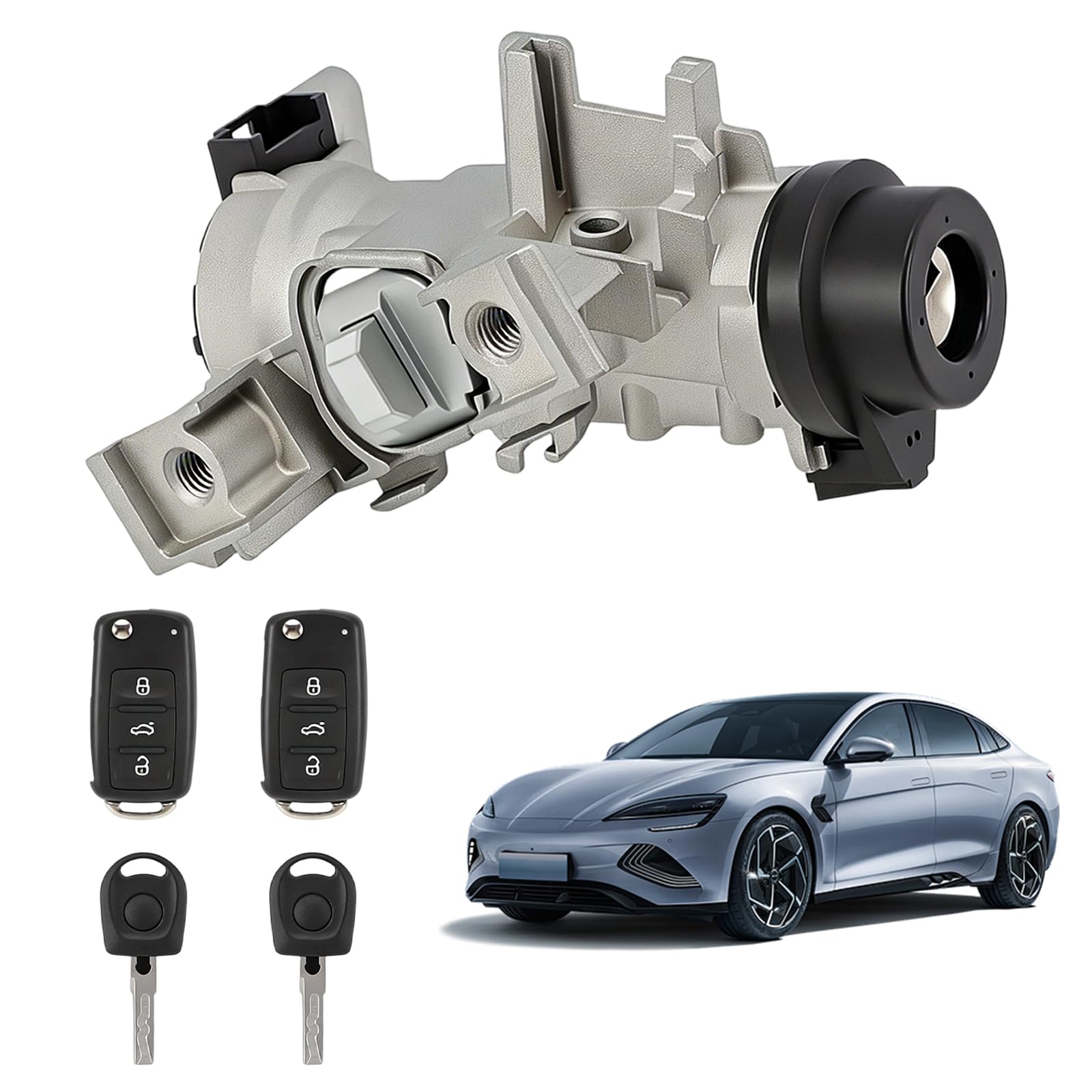 1K0905851B Zündschloss Zündschalter Set mit 2 Schlüsseln+Fernbedienung für A3 Q3 TT Seat Alte Leon Beetle Golf Jetta Passat Lenkradschloss Gehäuse 1K0905865 1K0905855C