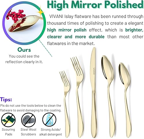 Miniatura 2 de Islay - Juego de cubiertos de acero inoxidable para 8, 40 piezas, color dorado champán, apto para lavavajillas