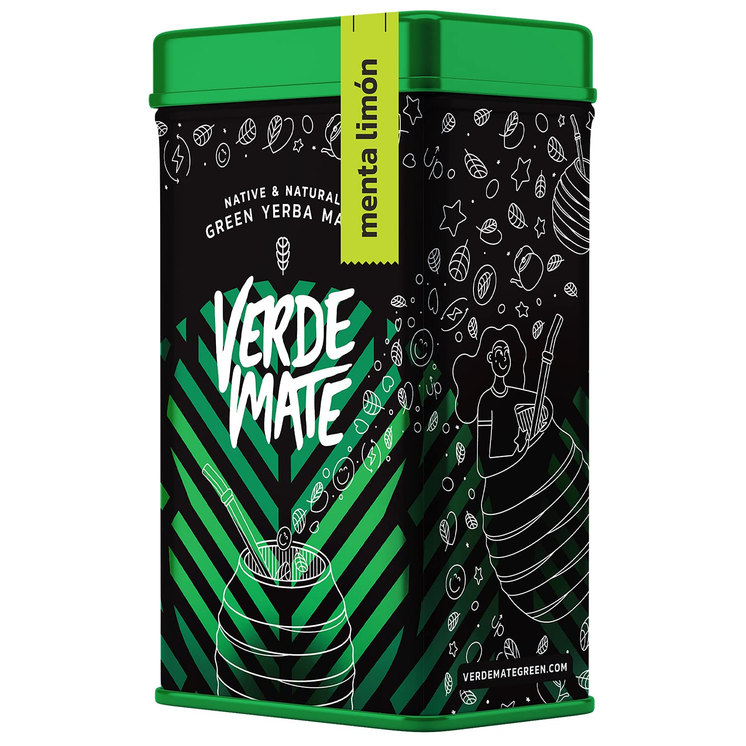 Verde Mate Green Menta Limon 0,5 kg | Yerbera | Metalowa puszka z dozownikiem | Miętowo-cytrynowa yerba mate 500 g | Brazylijska | Zielona yerba mate | Yerba mate z Brazylii | Suszona powietrzem