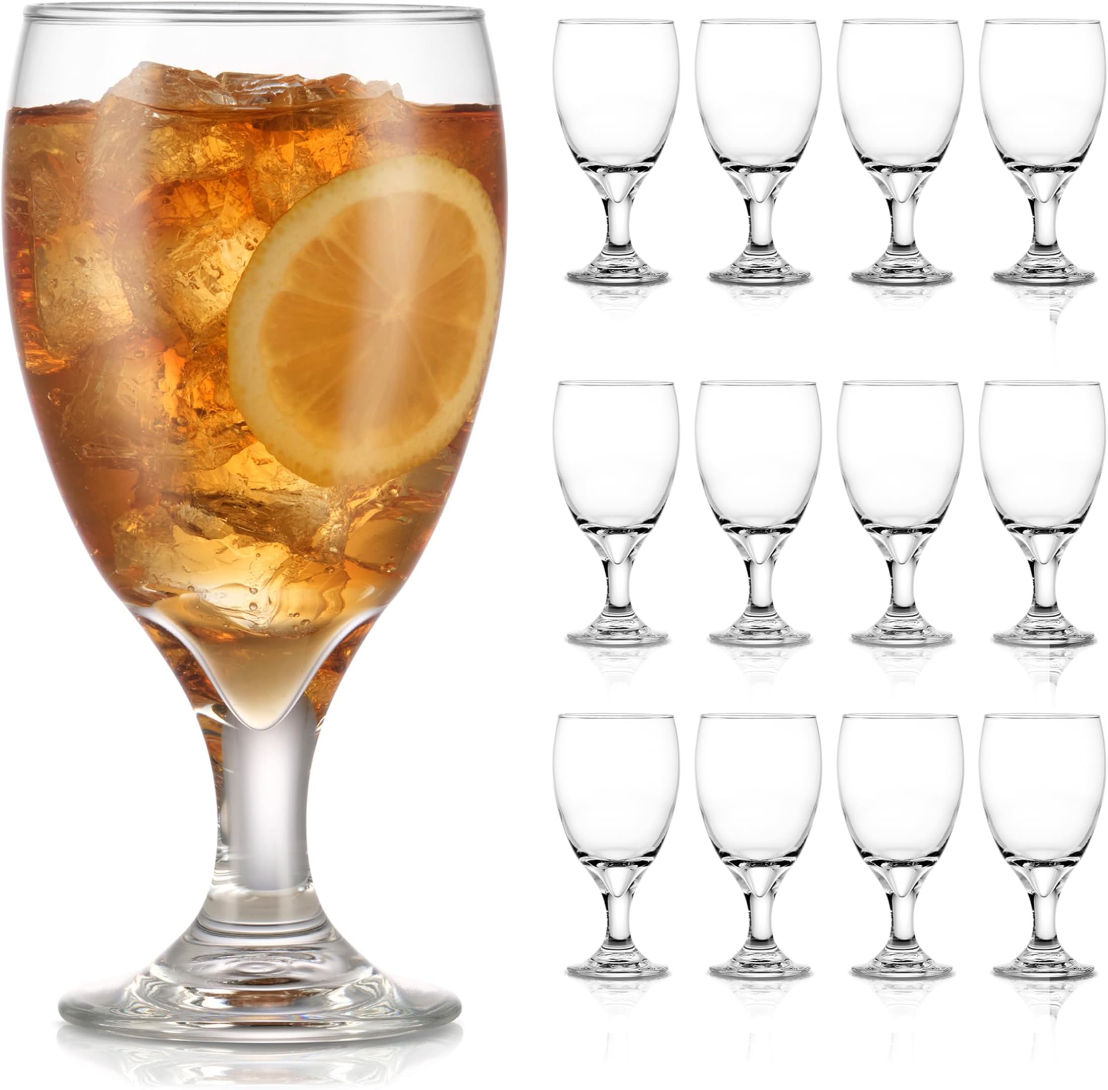 Libbey Classic Glass Goblets Set Of 12, Dishwasher Safe 16.25 Oz Drinking Goblets for Tea, Sangria and More, Ideal Stemmed Water Glasses for Parties