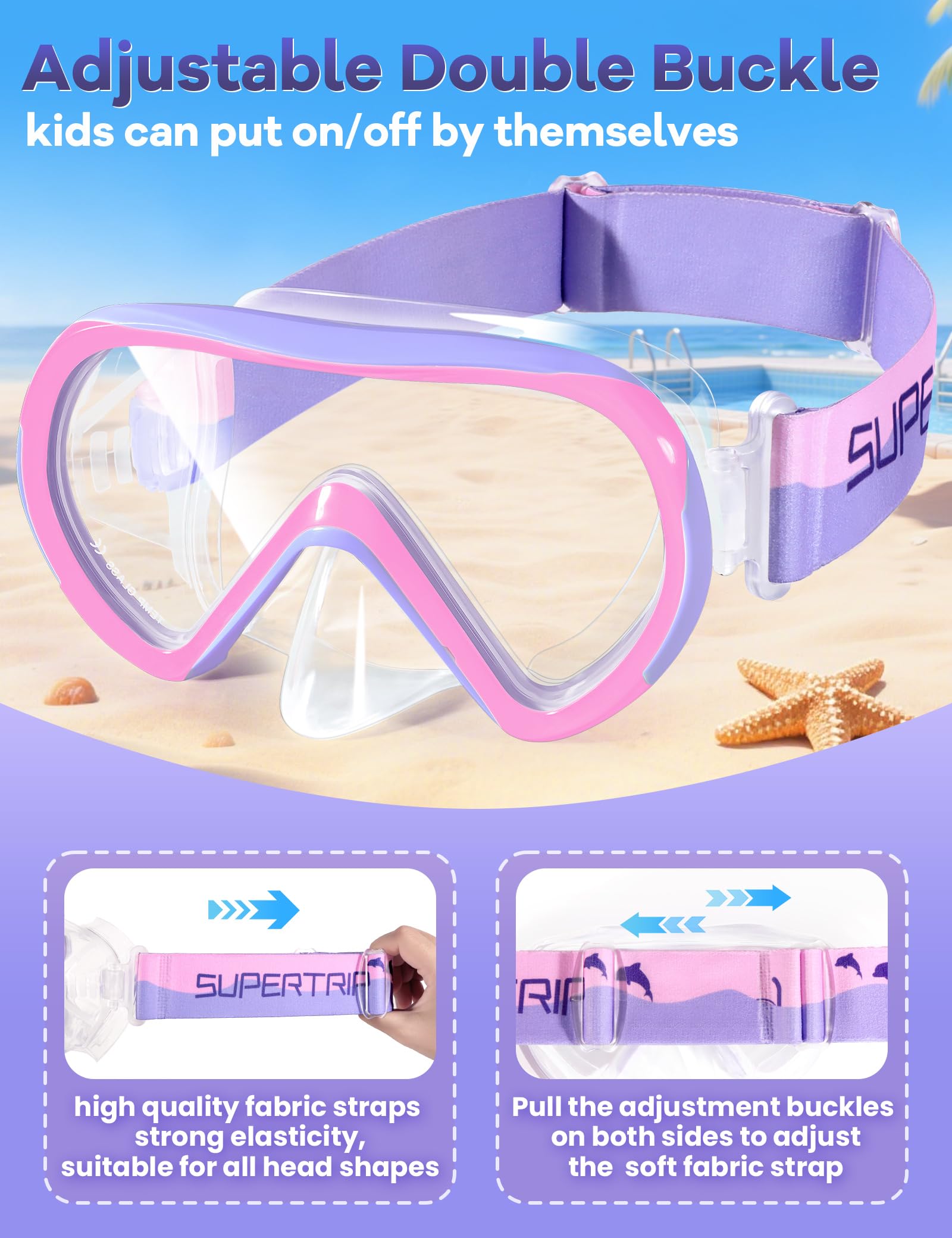 Supertrip Lunettes de natation pour enfants avec masque nasal pour garçons et filles de 6 à 14 ans piscine plage de sable | Masque de plongée en Verre trempé, Masque de plongée avec Tuba pour garçons et Filles, Piscine, Plage