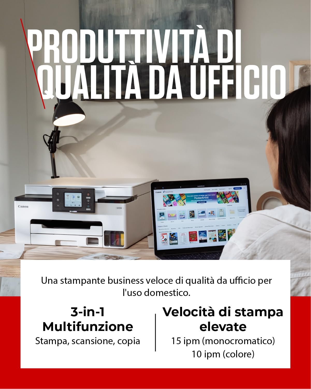 Canon Stampante WiFi per Casa e Ufficio MAXIFY GX1051 - Stampante Multifunzione MegaTank con Scanner e Fotocopiatrice per Casa | Connettività WiFi, Ethernet e USB | Include 6 flaconi di inchiostro