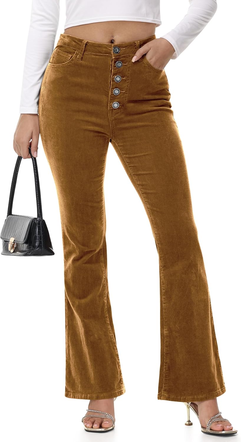Corduroy Pants Women High Waist Flare Pants Casual Baggy Bell Bottom Pants Wide Leg Trouser Pants for Women Trendy - Image 4