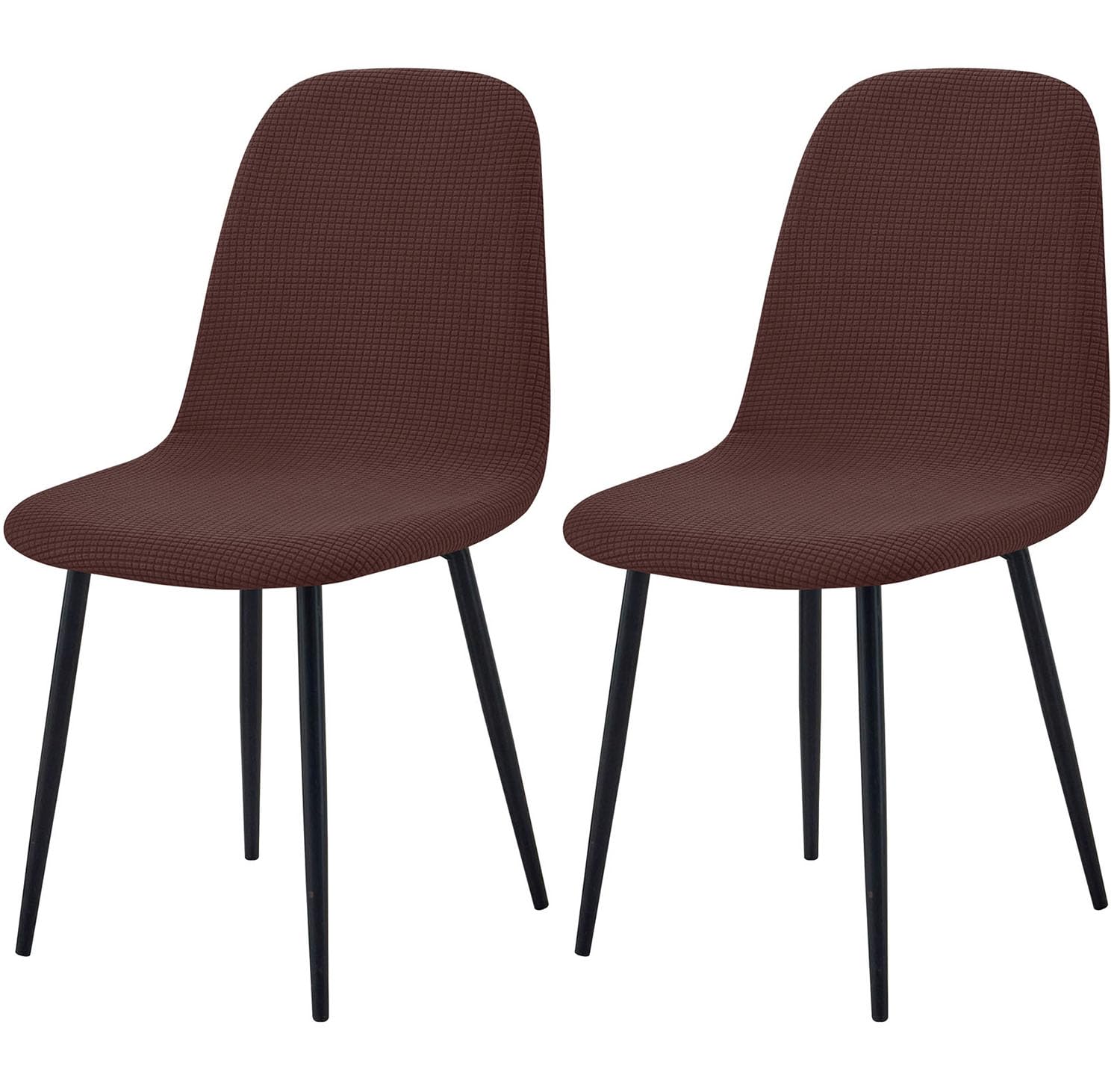 HACLEN Stretch Shell Chair Covers for Dining Chairs, Soft Jacquard Mid Century Modern Chair Protector, Washable Wrinkle-Free Armless Chair Slipcovers (brown,Set of 2)