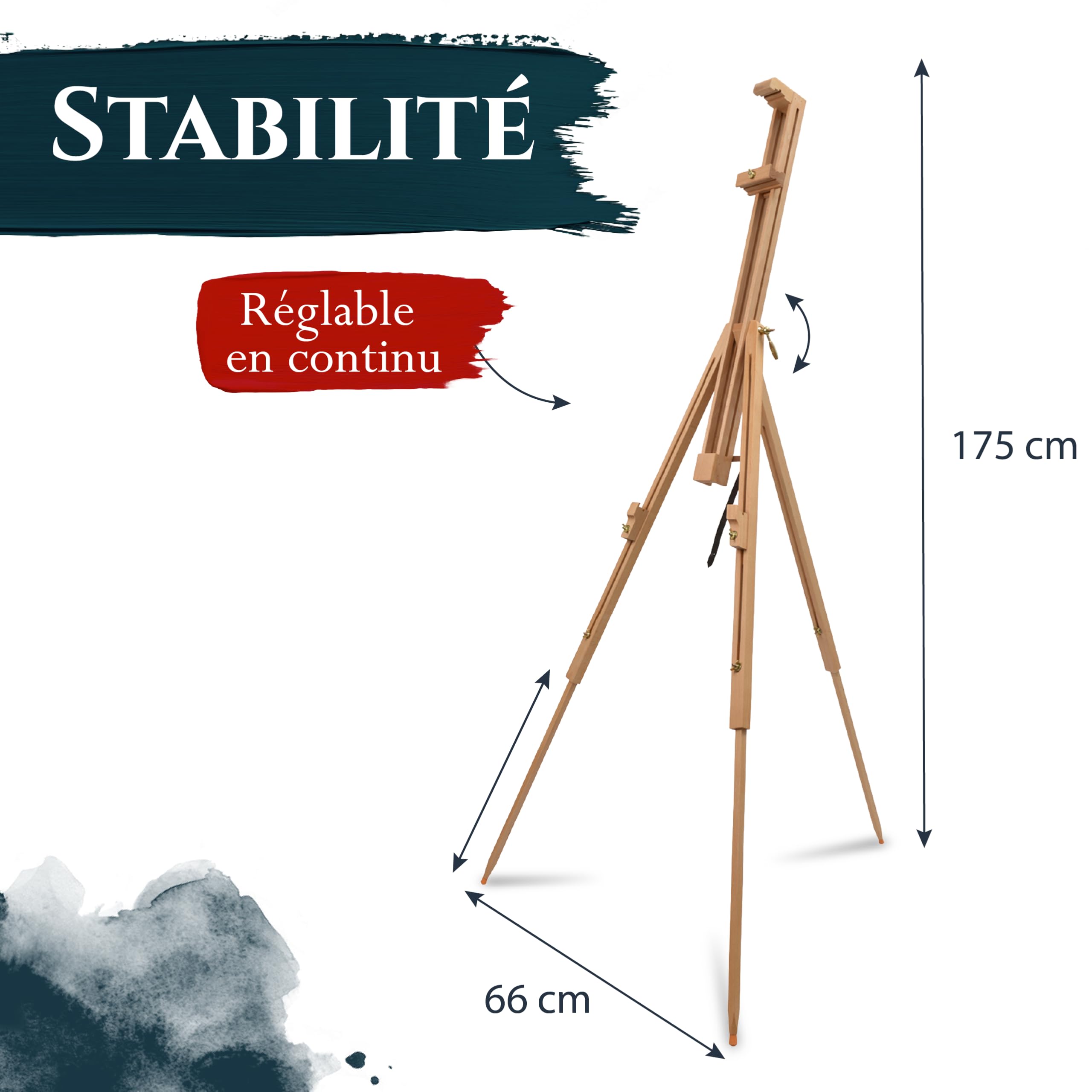 Artina chevalet en bois hêtre pour toiles jusqu'à 100cm pliable