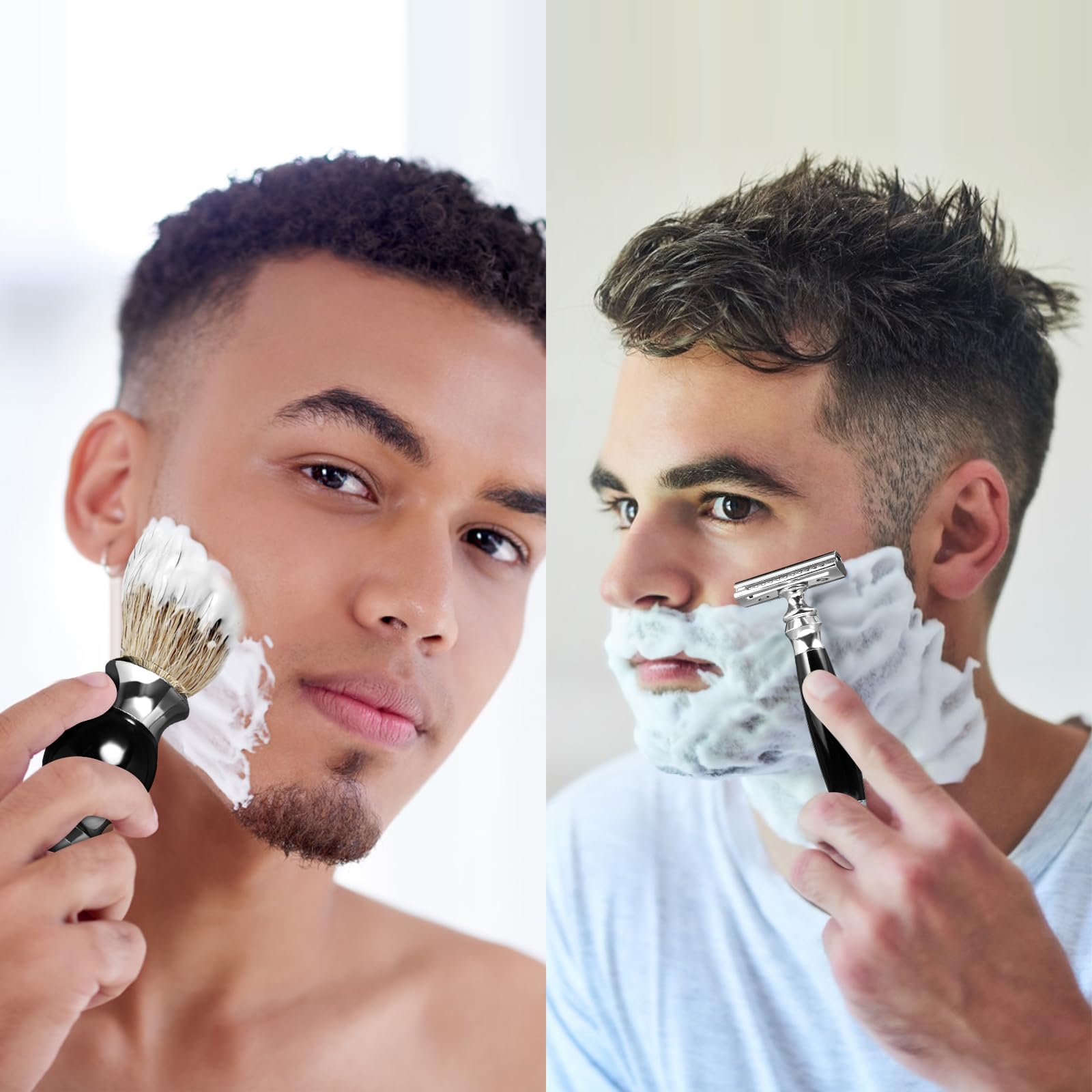 GRUTTI Set di pennelli da barba Premium con portaspazzole in tasso e portaspazzole per sapone e set da barba manuale per regalo da uomo