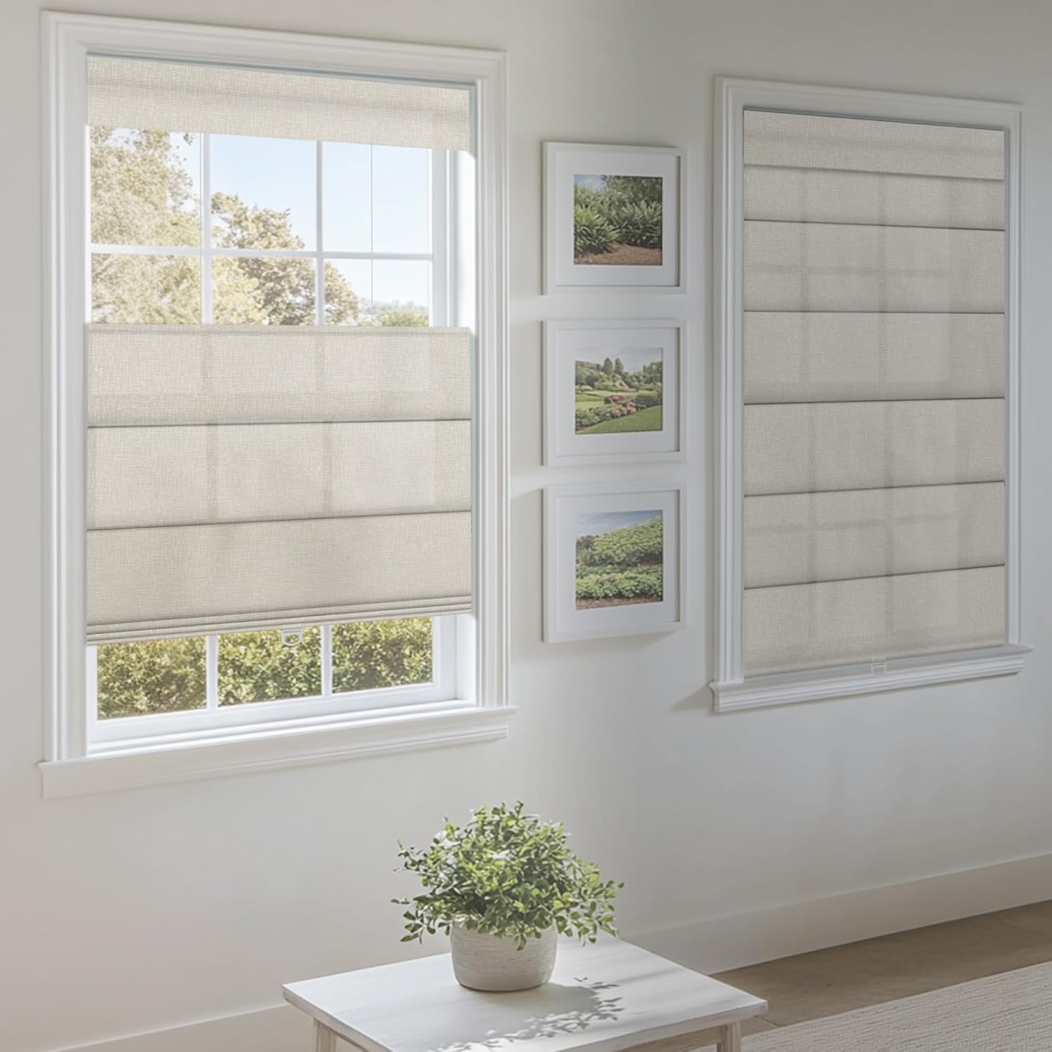 Top Down Bottom Up No Drill Roman Shades for Windows No Tools Roman Shades, UV Protection, Privacy, Thermal Insulation Roman Blinds, Easy to Install, 70% Blackout-Beige Custom Sizes