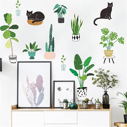 Miniatura 5 de Adhesivo de pared de plantas verdes, planta natural, maceta, hoja de palmera, cesta colgante, mural, calcomanía de pared de plantas tropicales,