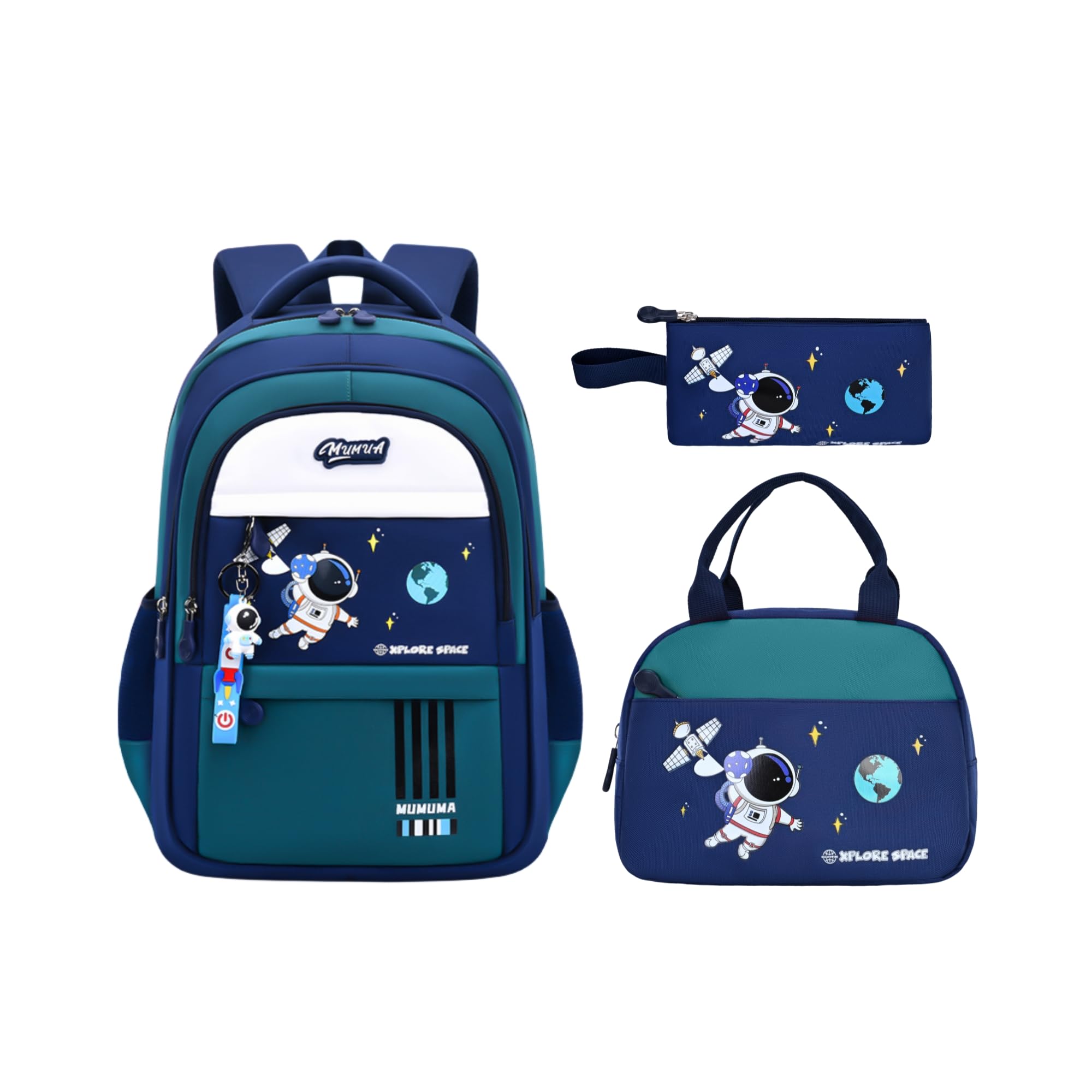 MITOWERMI 3pcs Boys Backpack with Lunch Box School Bags for Boys Lightweight Astronaut Kids Backpack Bookbags Sets for Elementary School Students,