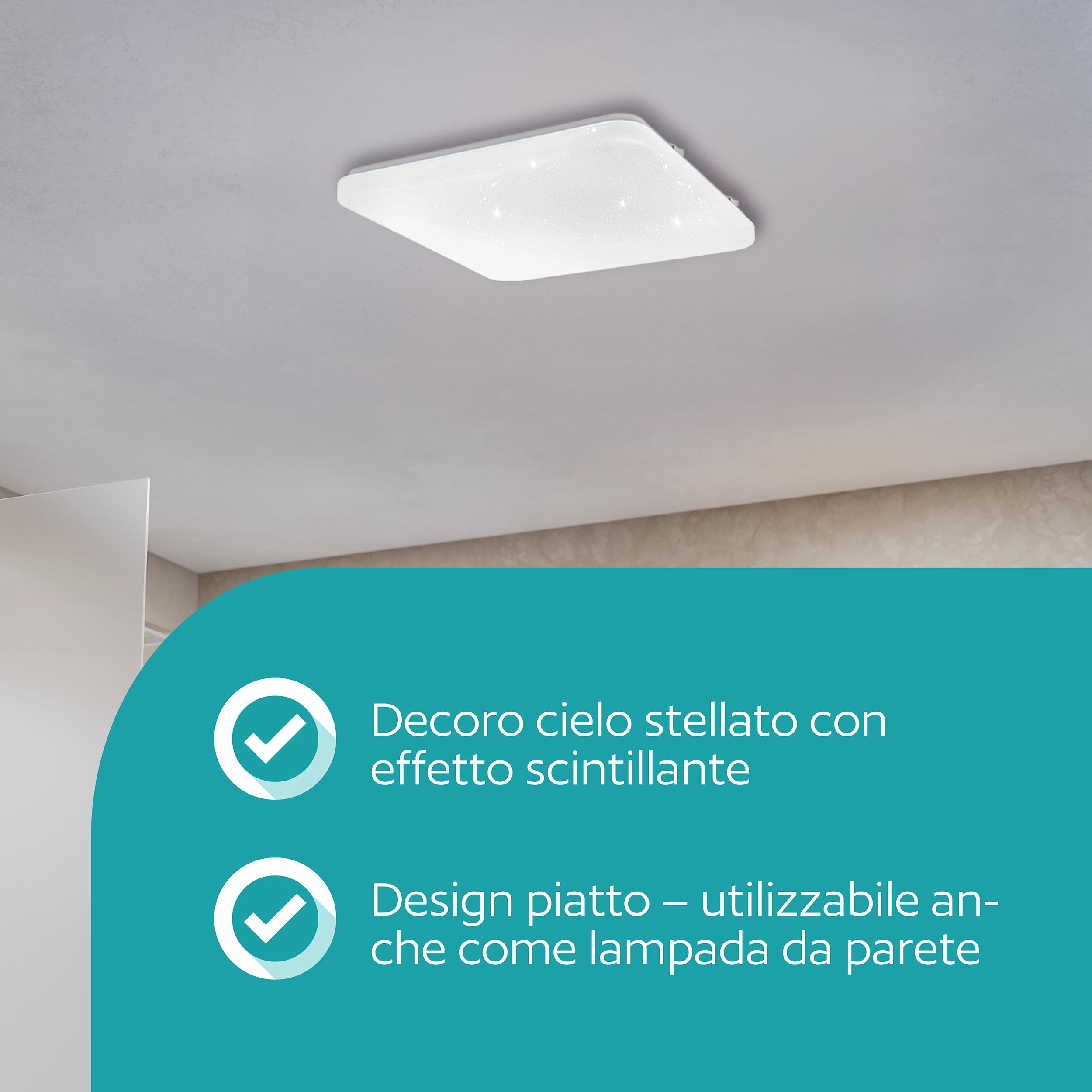 Eglo Frania-IP - Lampada da soffitto a LED, con effetto cristallo, in metallo e plastica, colore bianco, bagno, caldo, neutro, freddo, IP44, 33 x cm