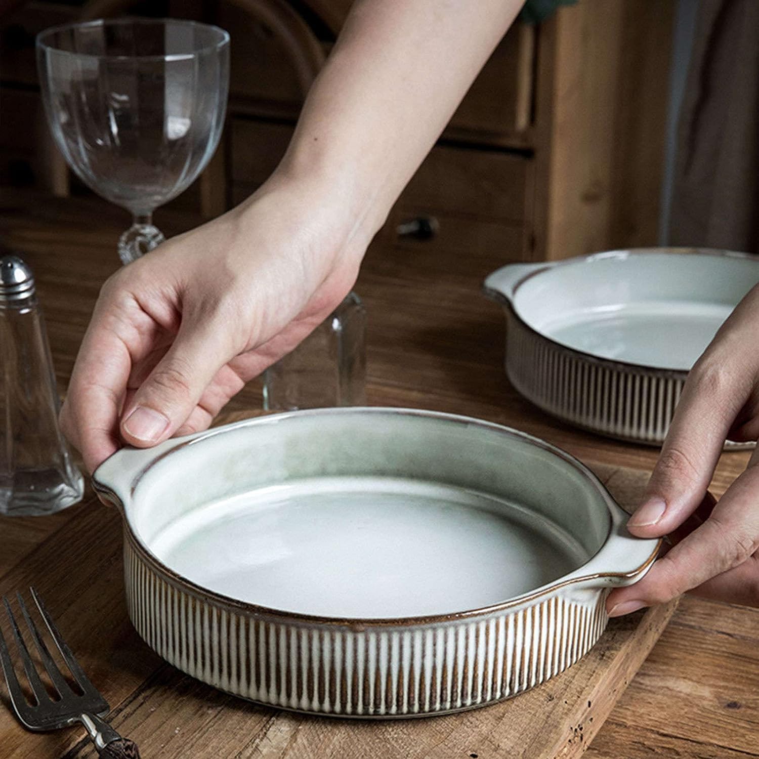 Teller, tiefes Essen, Ramen-Schüssel, große Nudelsalat-Servierschüssel, Servierteller for Curry-Gerichte, große Speiseteller, Suppenteller, grau, Set (Farbe: Grau, Größe: zweiteilig). ( Color : Gris ,