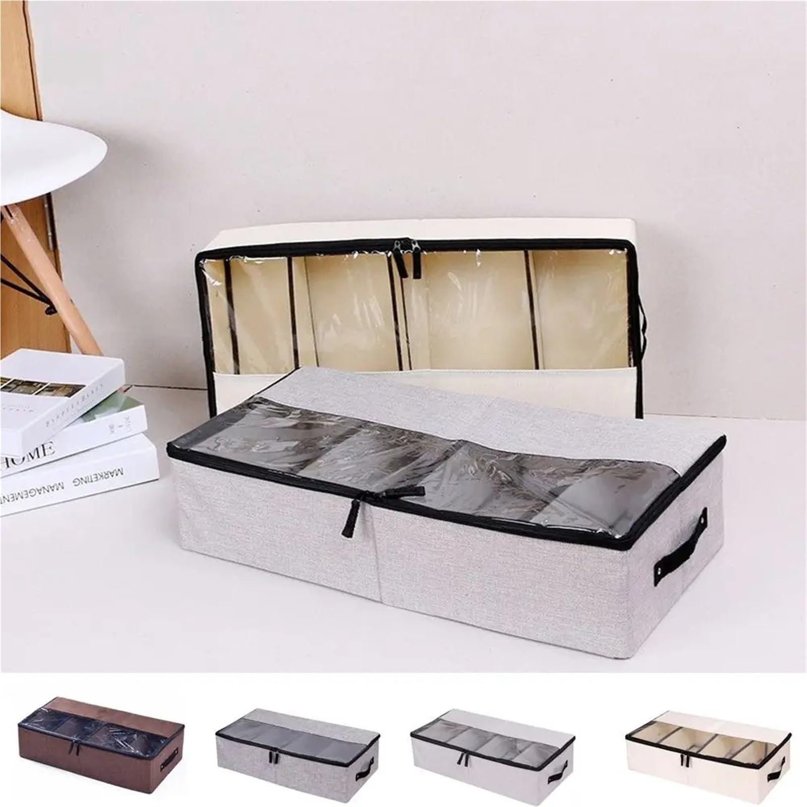 Organizzatore Di Scarpe Sotto Il Letto Scatola portascarpe divisoria in cotone e lino Scatola portaoggetti pieghevole staccabile sotto il letto Scatola portaoggetti con finitura regolabile con coperch