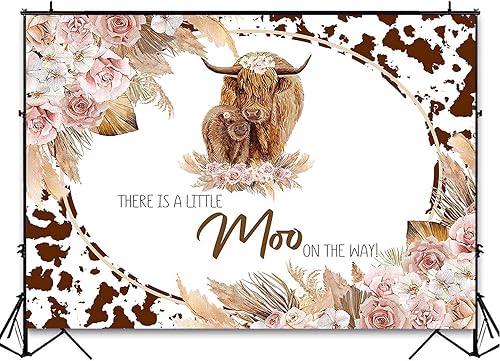 Miniatura 4 de Avezano Fondo para baby shower, vaca de las tierras altas, decoración de fiesta de baby shower para niños y niñas, estampado floral bohemio de vaca