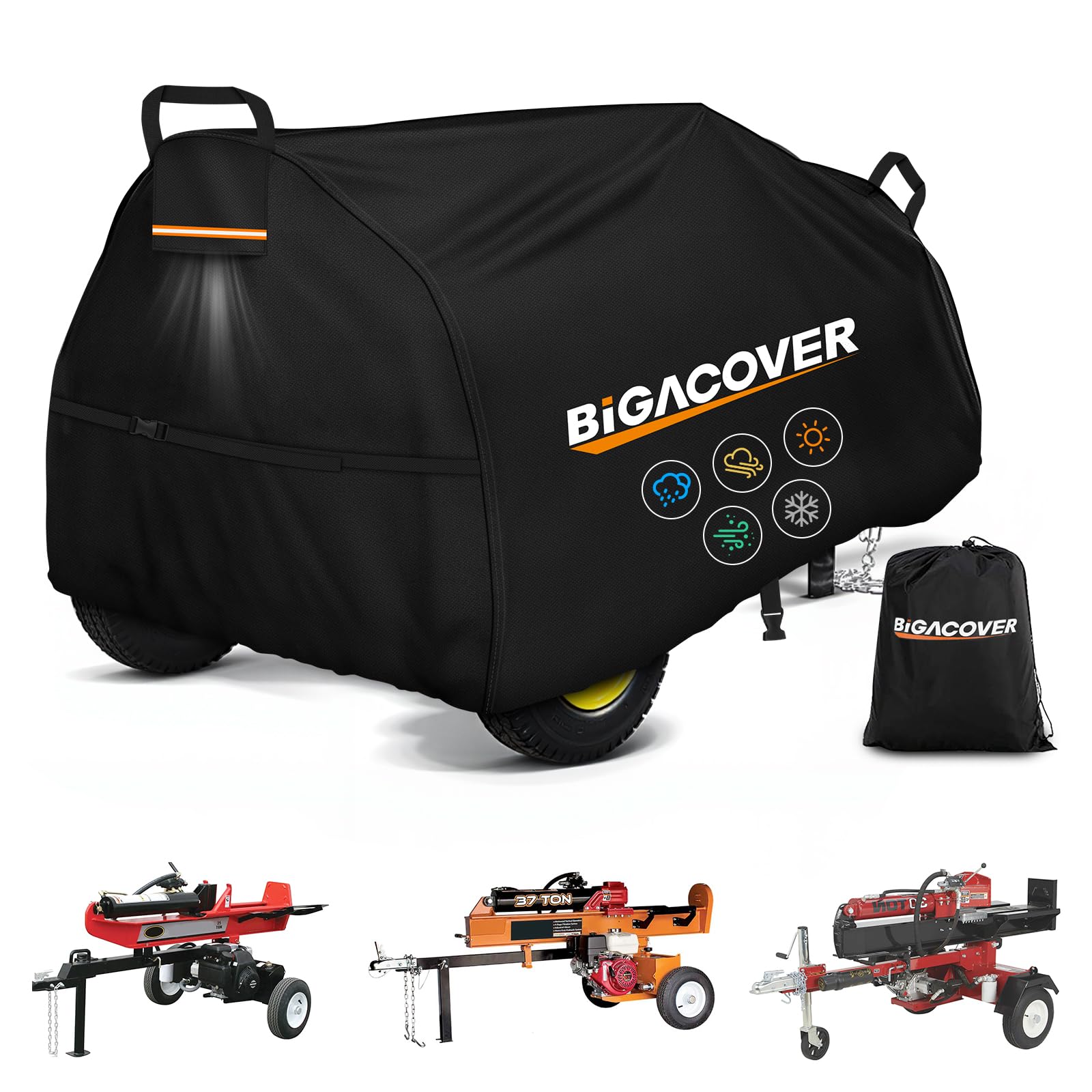 Log Splitter Cover 15-45 Ton, 1200D Oxford Waterproof 96" Lx54 Wx47 H