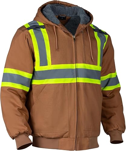 Miniatura 7 de Sudadera de seguridad con forro polar de alta visibilidad para hombre, chaqueta de trabajo de lona térmica reflectante resistente al agua