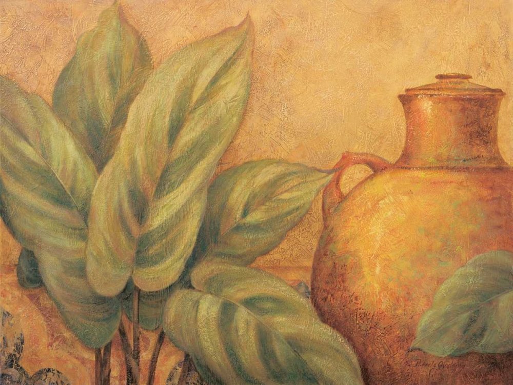 Toile tendue sur bois - Bars Trade Winds II Gladding Pamela - Image horizontale - Peinture traditionnelle à feuilles - Vase asiatique doré vert - Exo Fine Art pr 15_X_20_in