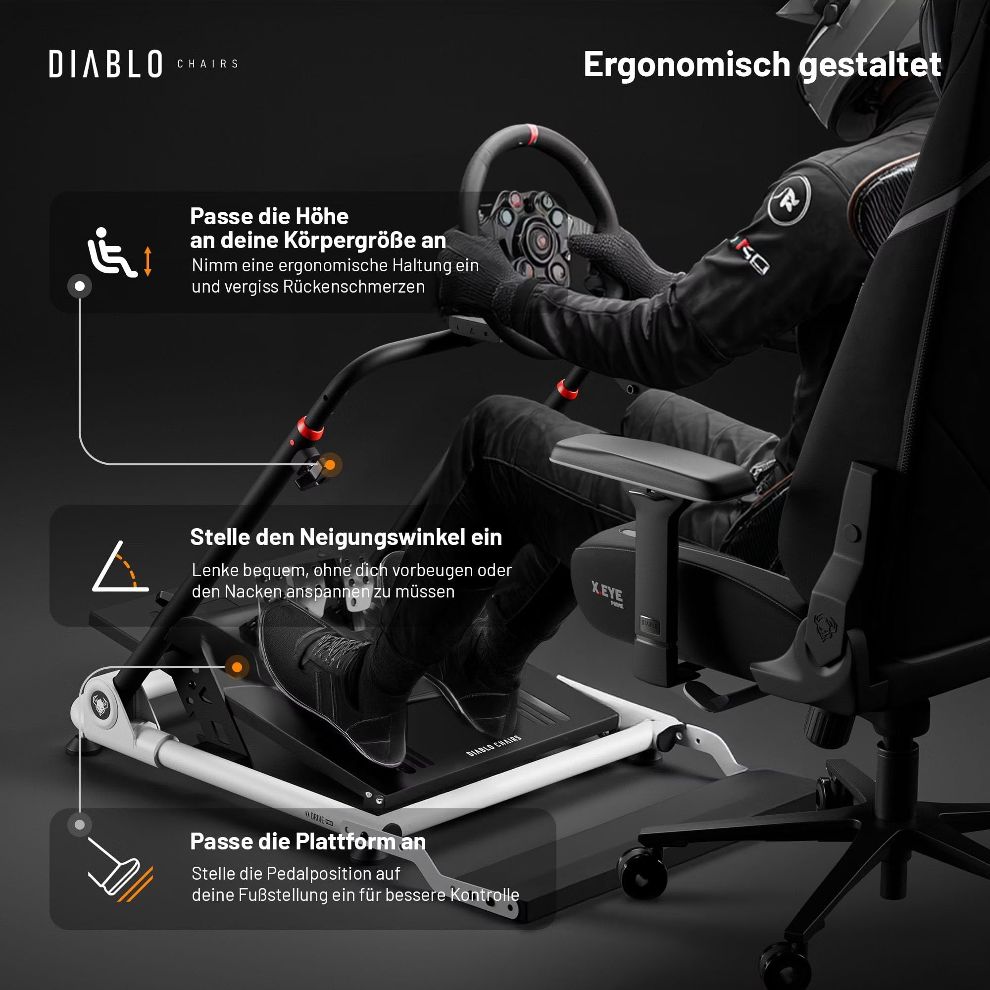 Diablo X-Drive Mini Lenkradständer Für Rennsimulation Kompatibel Mit Den Meisten Modellen Höhen- Und Neigungsverstellbar Schalthebelhalter Klappbar Weiß Kompakt [Not Machine Specific]