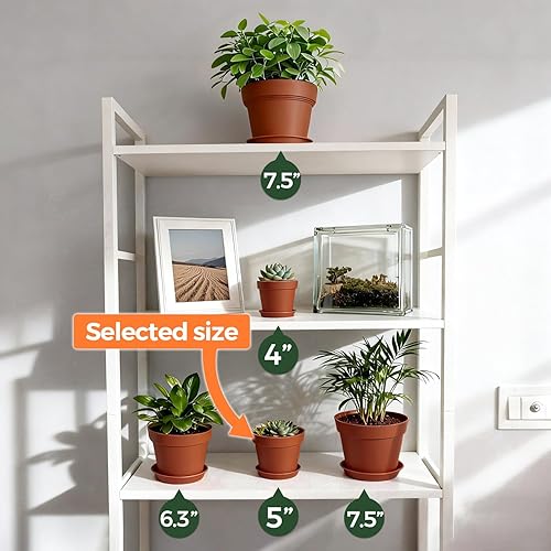 Miniatura 34 de T4U Macetas de 18 unidades, maceta de 5 pulgadas con platillo y orificio de drenaje, macetas de plástico duraderas, macetas pequeñas para plantas