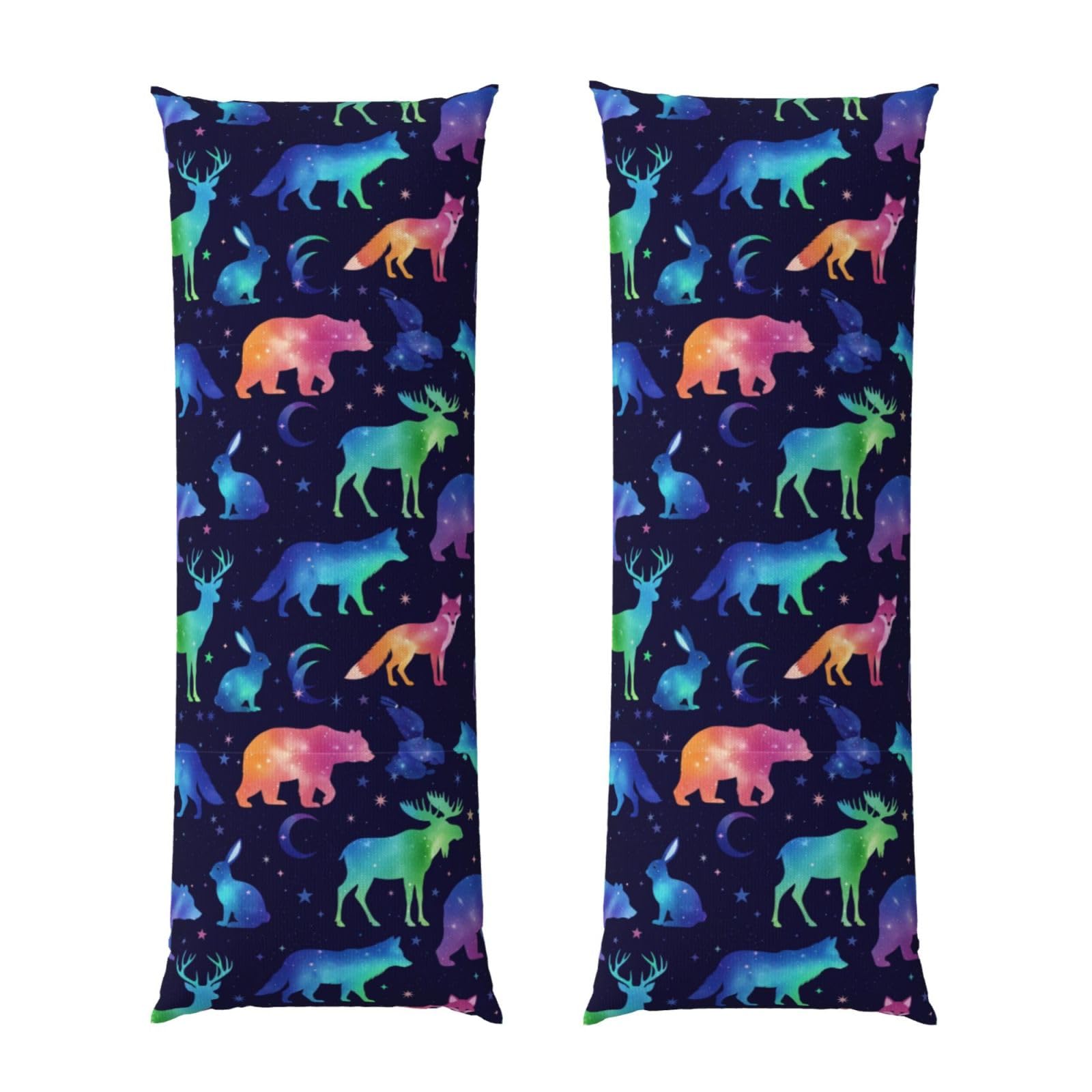 Body Pillow Cover 20x54 Inch, Space Galaxy Deer Bear Moose Fox Wolf Wild Animals, Plush Velvet Long Pillowcase with Zipper, Softffy Rectangular Case for Couch Bed Hotel Decor
