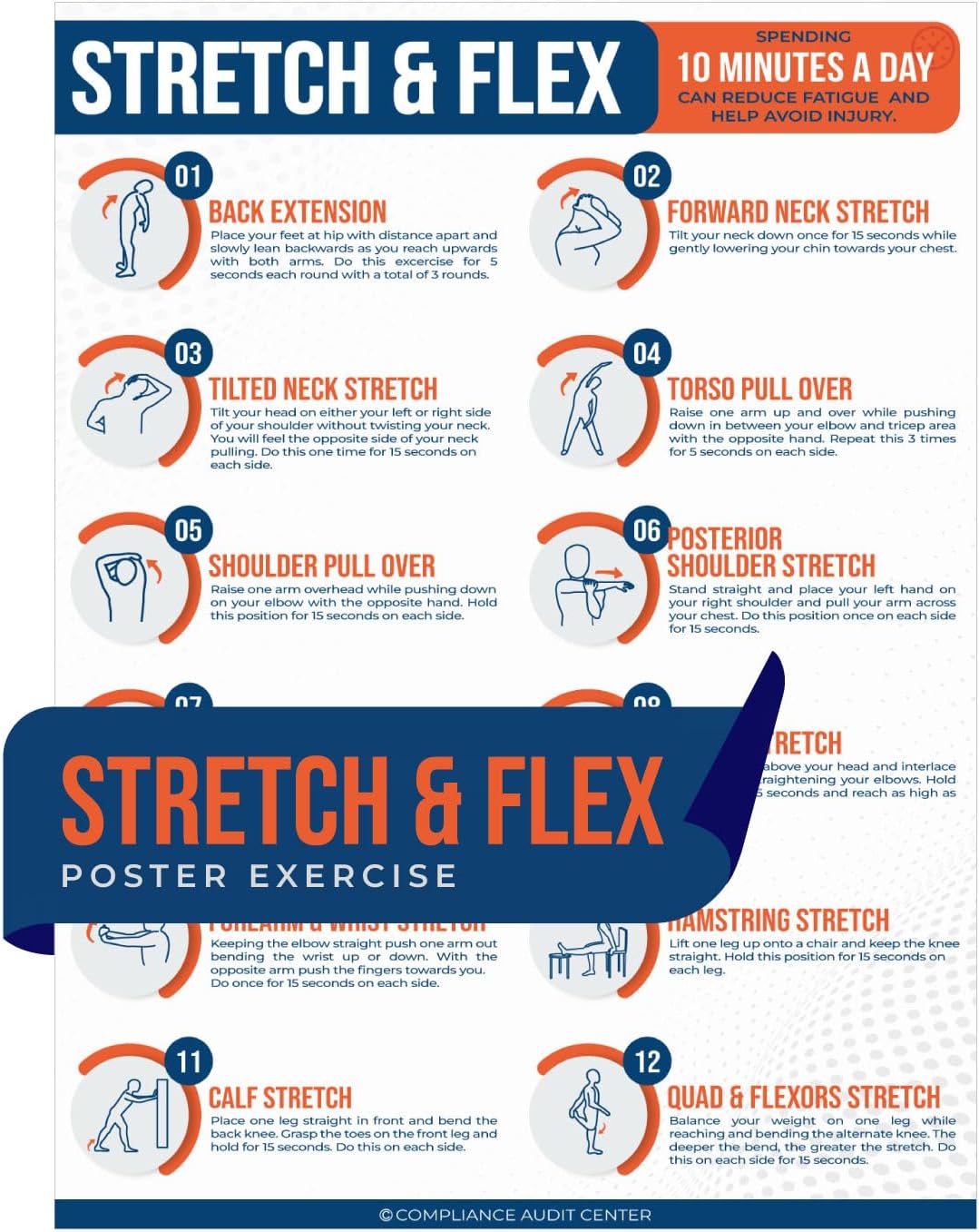 Stretch & Flex Poster Exercise for Workplace Guide Employees Employers (Pack 1)