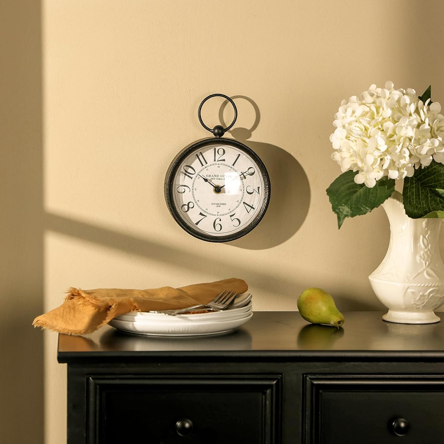 NIKKY HOME Small Retro Black Wall Clock 6 Inch, Battery Operated Vintage Metal Round Silent Analog Clock for Bathroom Kitchen Living Room Bedroom Office
