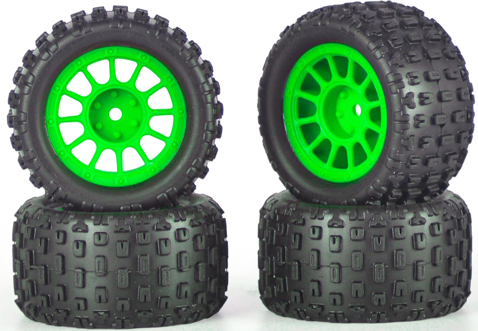 Pre-Glued 1/16 & 1/18 RC Monster Truck Tires with Foam Insert, Rubber Tire and Nylon Wheels Rims Fit for ARRMA Granite 1/18 Granite/Typhon, WLtoys A949, MJX Hyper Go H16 4Pcs-Green