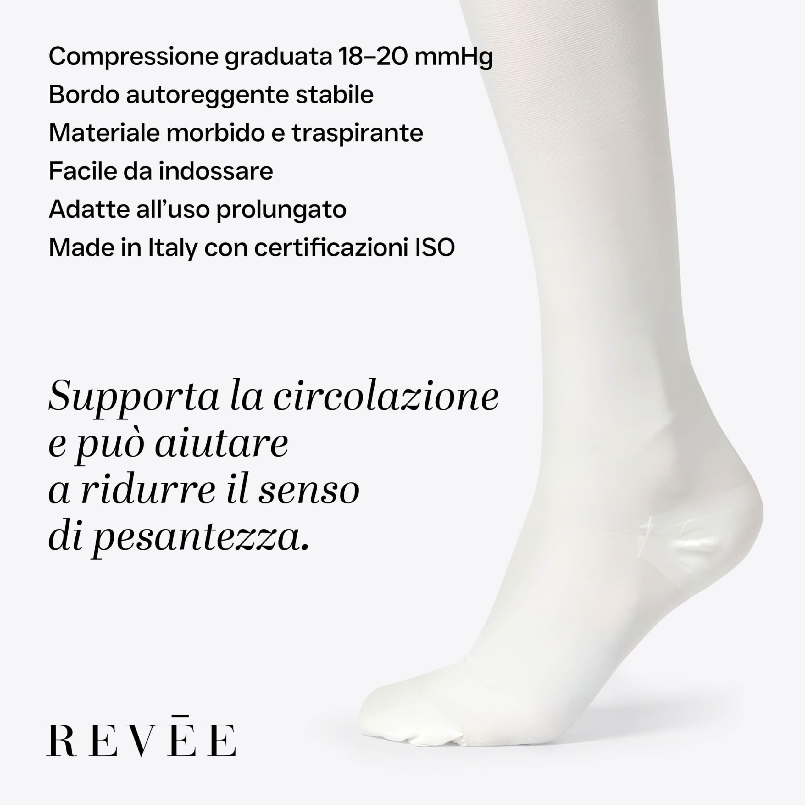 REVÉE Calze Autoreggenti Unisex a Compressione Graduata, Calze Antitrombo Post-Operatorie mirata alla coscia, con Foro d’Ispezione, Elastiche e Compressive