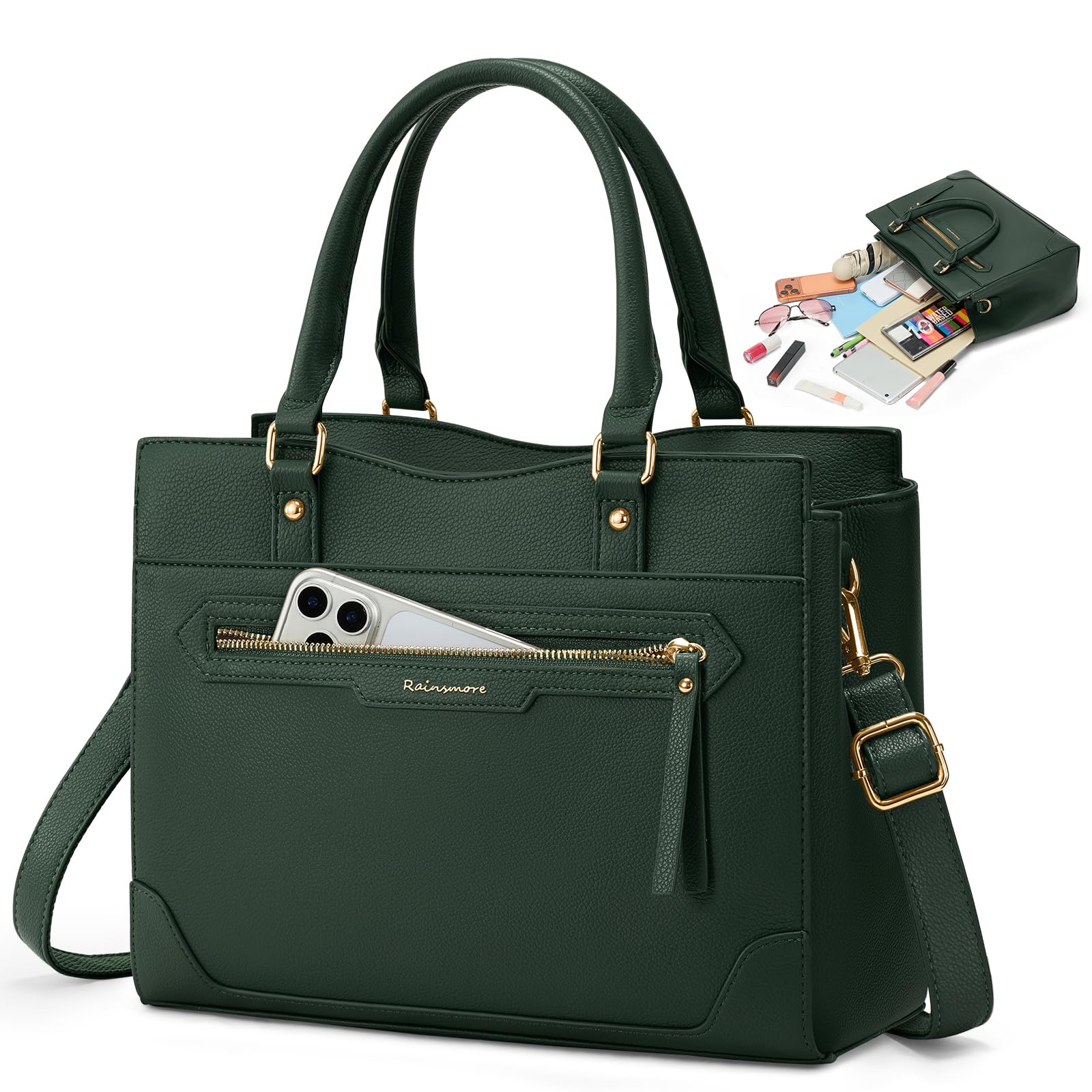 RAINSMORE Handtasche Damen Mittelgroß PU Leder Damen-Henkeltaschen Tasche Damen Wasserdicht Damenhandtasche Elegante Henkeltasche Schultertasche Umhängetasche für 11 Zoll Tablet