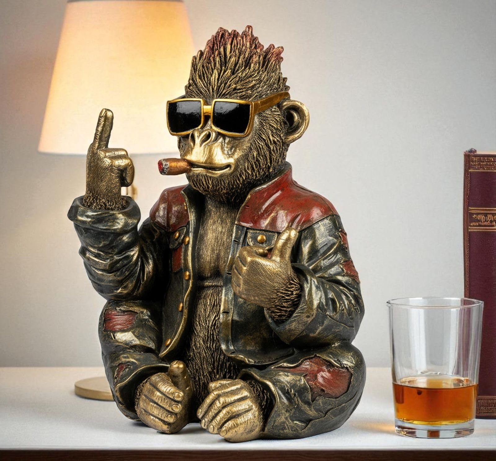 formano Dekofigur AFFE 33 cm sitzend Handbemalte Polyresin Figur modernen Look - witzige Tierfigur mit Sonnenbrille & Jacke - ausgefallene Wohn-Deko & Geschenkidee für Trendige Einrichtung