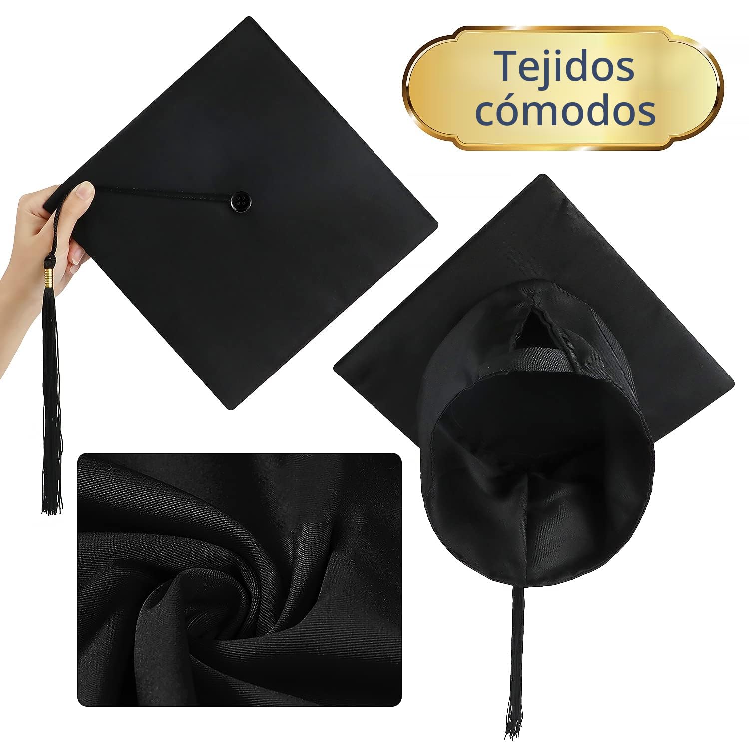 KEELYY Sombrero de Graduación, Birrete graduacion Adulto, Sombrero de Graduación Ajustable para Celebrar Graduación, 4 Colores - Negro