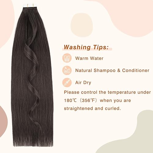 Miniatura 5 de Extensiones adhesivas de cabello humano negro natural, 1B, 1.76 onzas, 20 unidades, extensiones de cabello humano real, lacio, 20 pulgadas