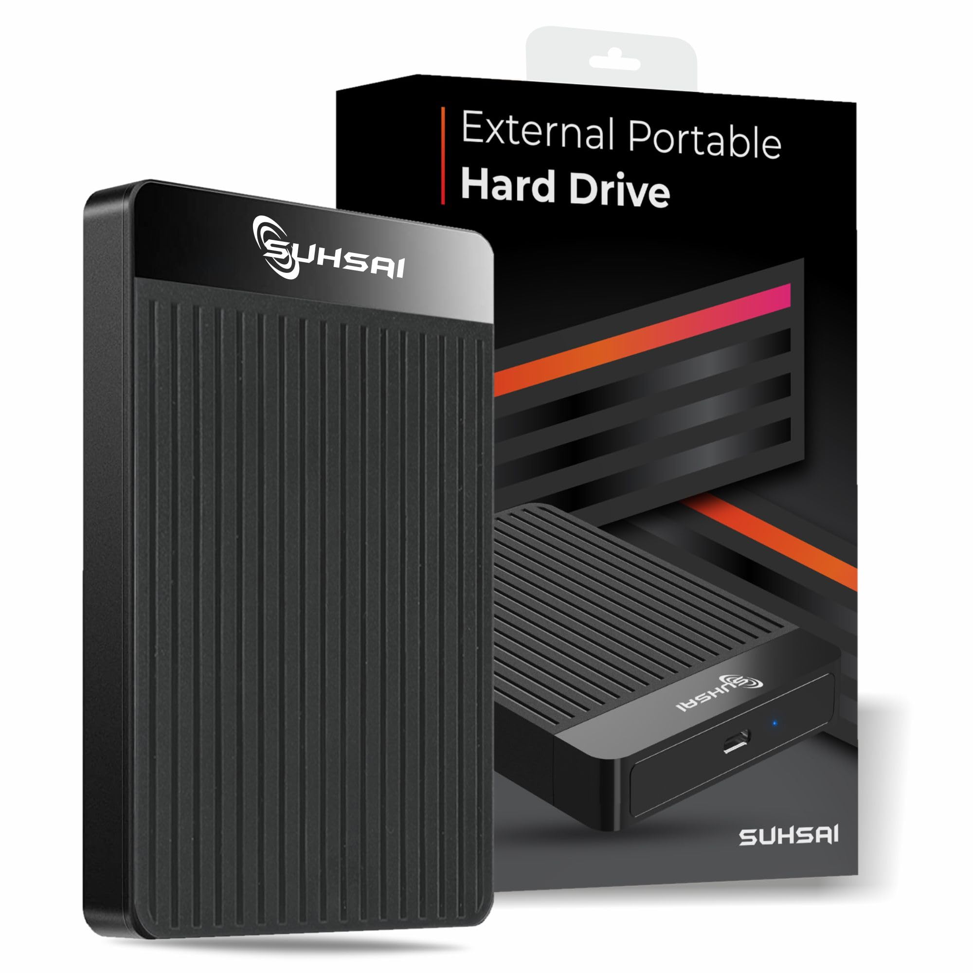 SUHSAIPortable External Hard Drive Type C, 2.5" Pocket Size Hardrive Backup/Storage, 500GB Memory Expansion HDD, Slim Hard Disk Compatible with macbook, PC, Laptop, Desktop, Chromebook (Black)