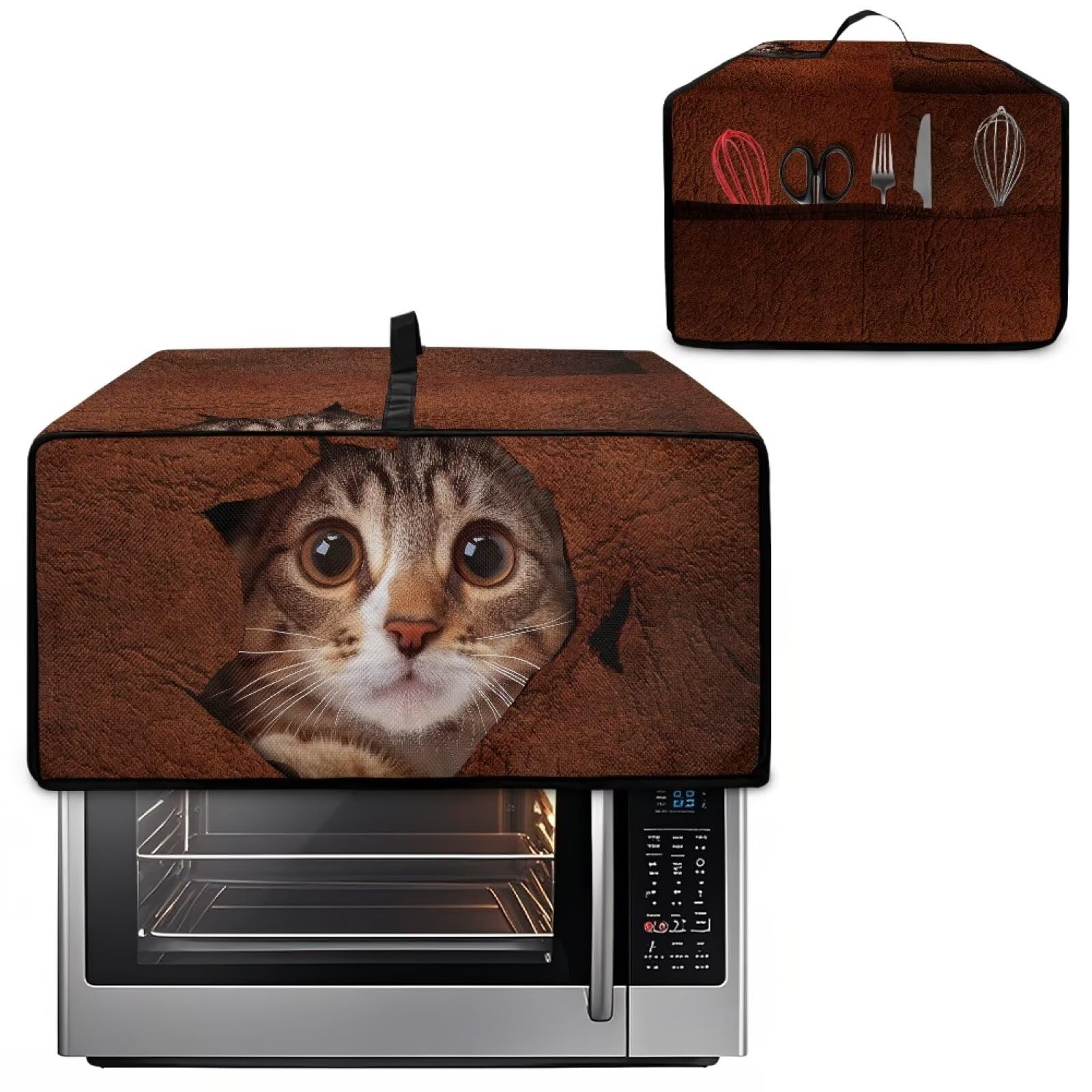 Mumeson Cat Print Toaster Oven Cover with Top handle Stain Resistant Bread Machine Dust Cover Fingerprint Protection Small Kitchen Appliance Decor