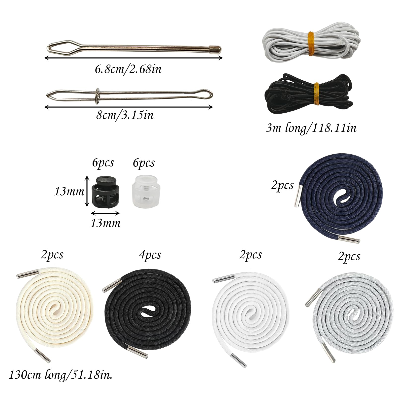 Kit 28 Pièces Cordons De Serrage - Enfileur Et Bloqueurs Inclus - Pour Vêtements Sport