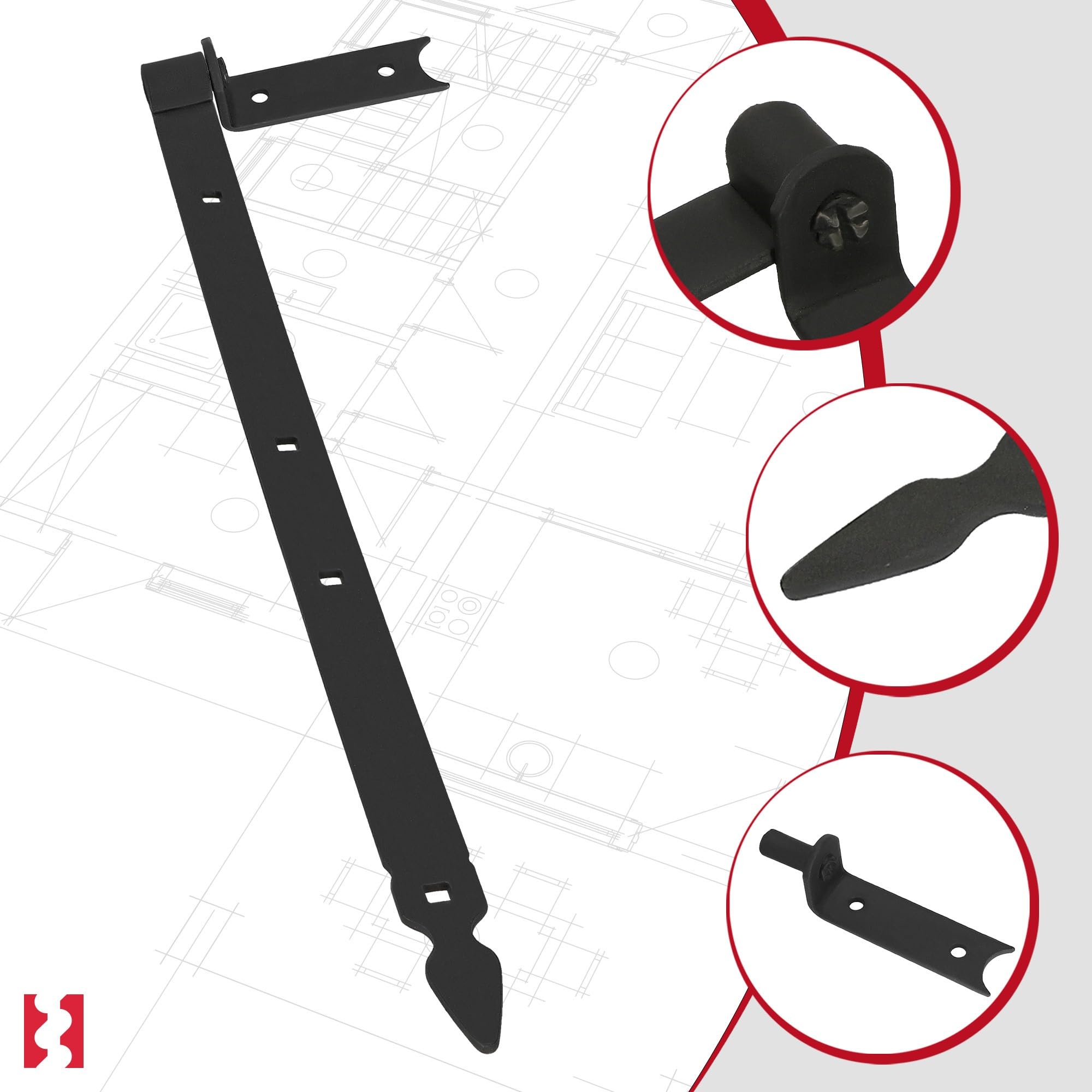 KOTARBAU® Charnière à Congé de 600 mm Noire x2 en Acier | Charniere Porte Lourde | Penture | Charniere Portail | Charnière Porte Lourde, | Penture Volet Bois | Charnieres | Charniere Noir | Charnières